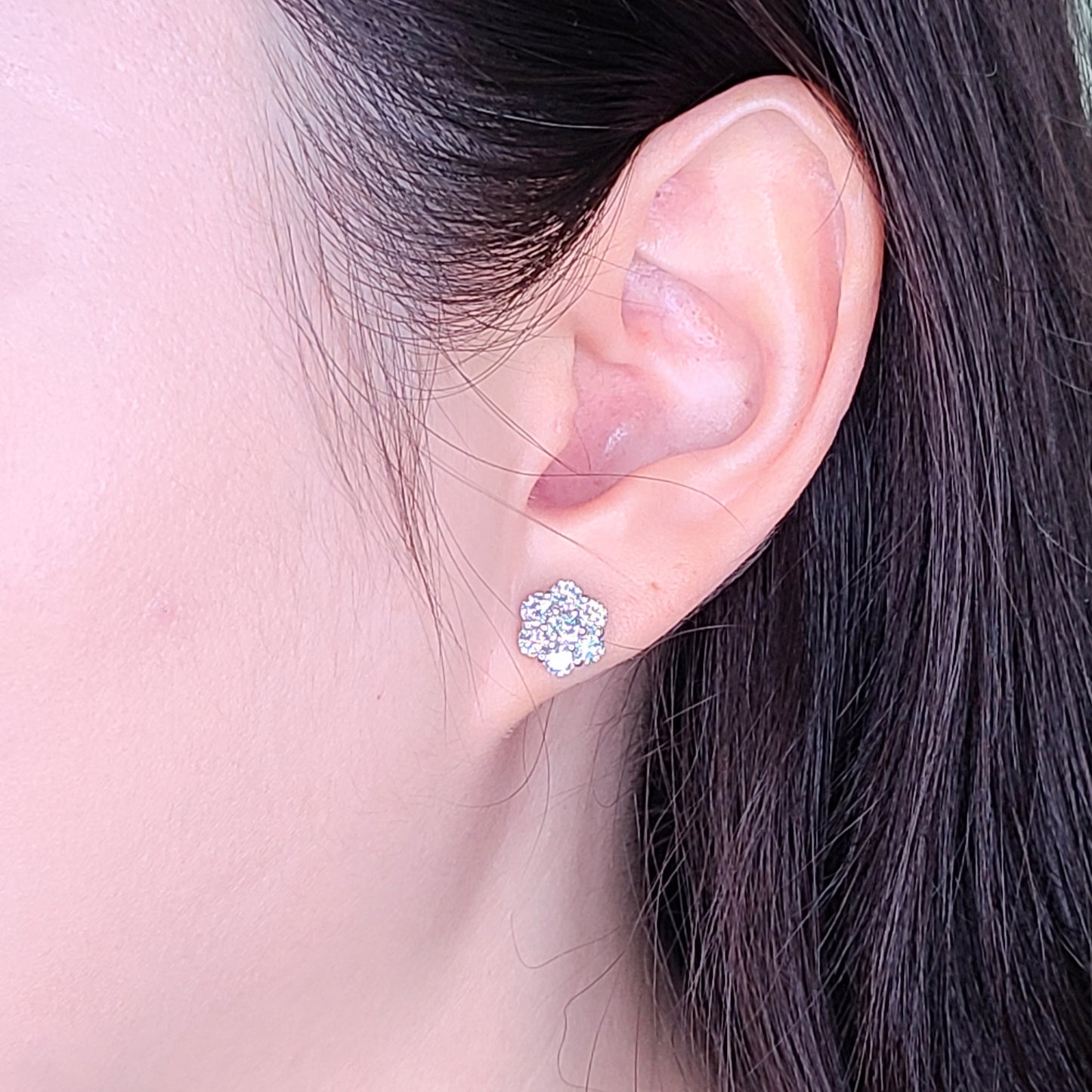 1.6ct Natural Diamond  European lock closure Earrings/14K gold,18K gold 9.2mm Natural Diamond flower Stud Earrings/Anniversary gift