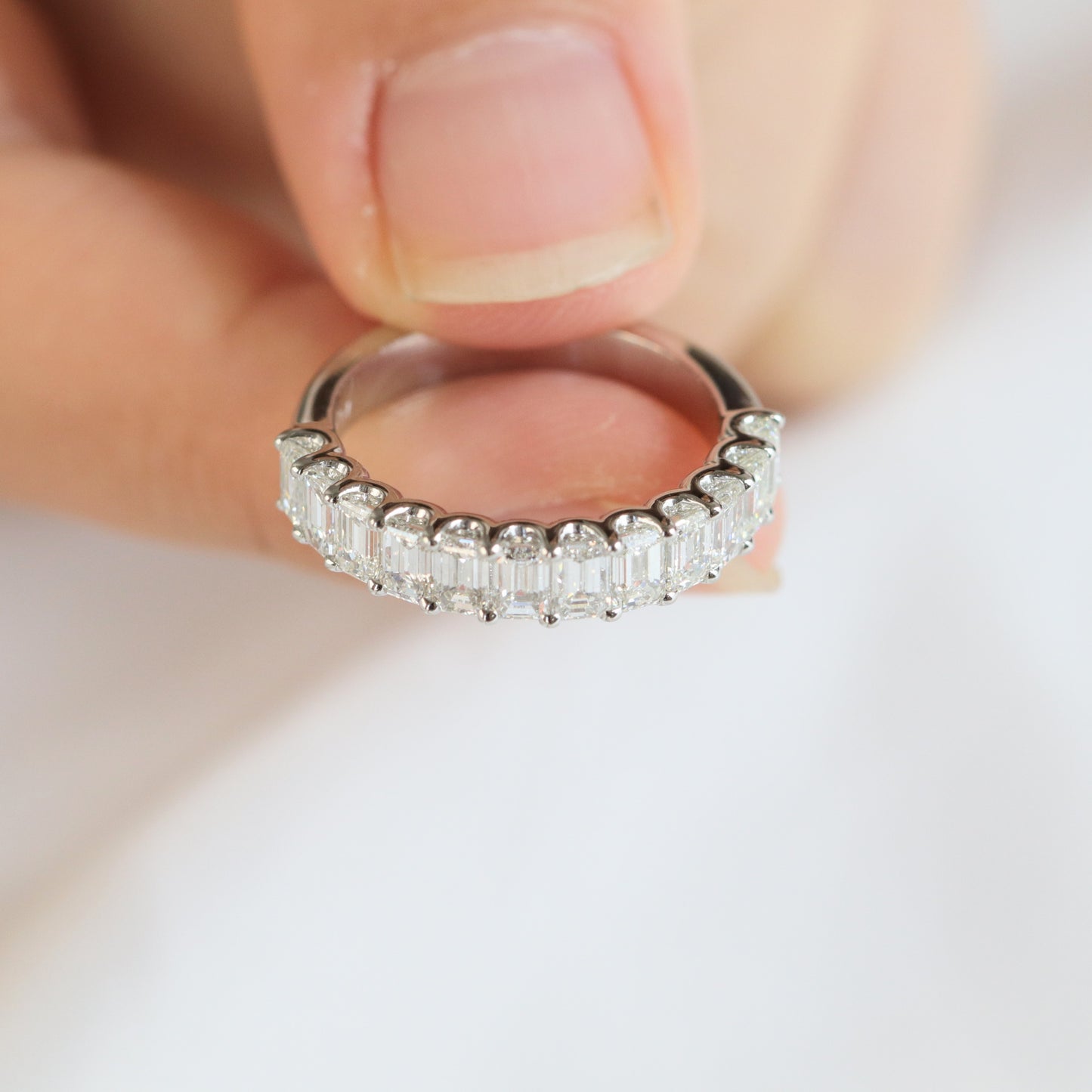 1.6ct Emerald Cut Diamond Half Eternity Wedding Band/Emerald Cut Diamond U-shape Wedding Ring/Anniversary gift Ring/Stackable Diamond Band