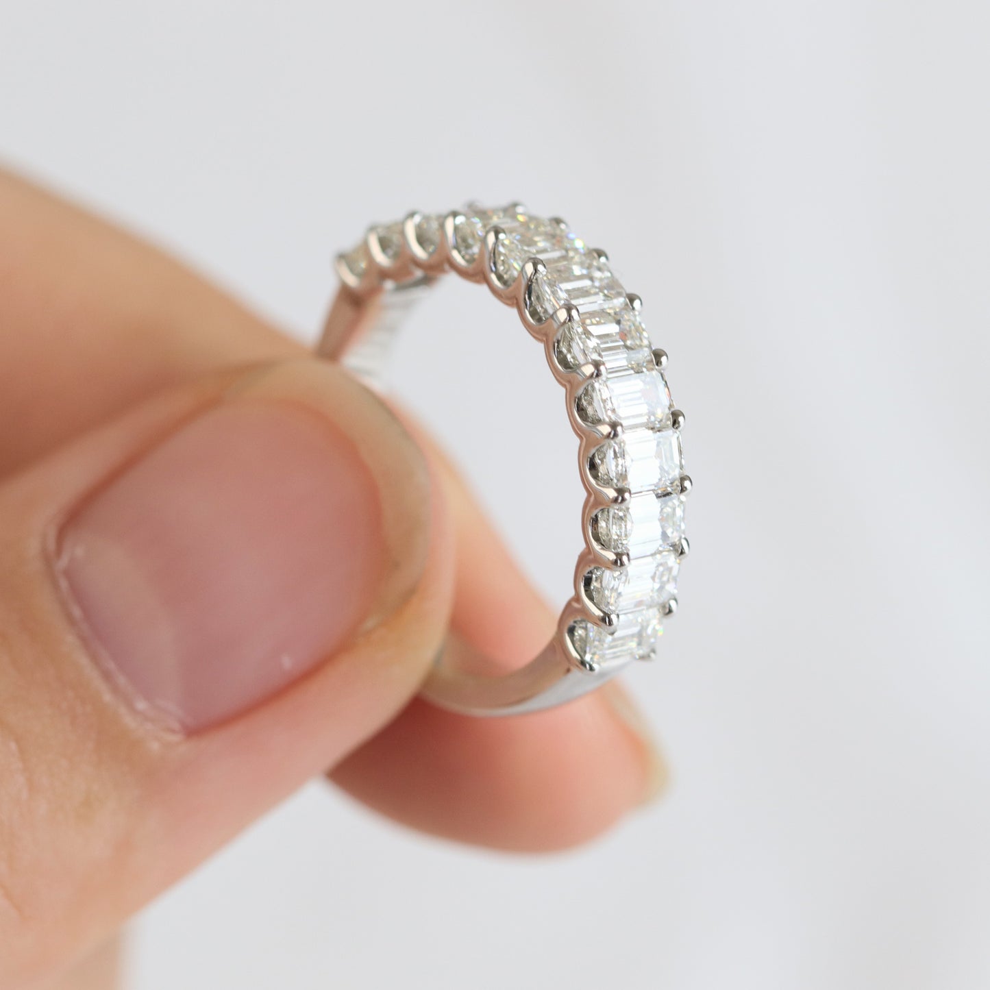 1.6ct Emerald Cut Diamond Half Eternity Wedding Band/Emerald Cut Diamond U-shape Wedding Ring/Anniversary gift Ring/Stackable Diamond Band