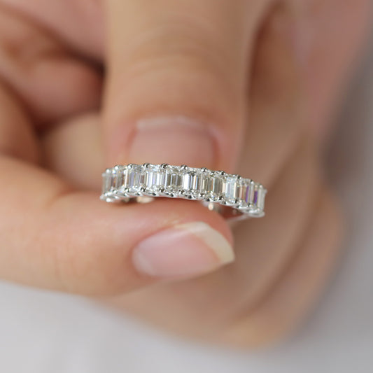 1.6ct Emerald Cut Diamond Half Eternity Wedding Band/Emerald Cut Diamond U-shape Wedding Ring/Anniversary gift Ring/Stackable Diamond Band