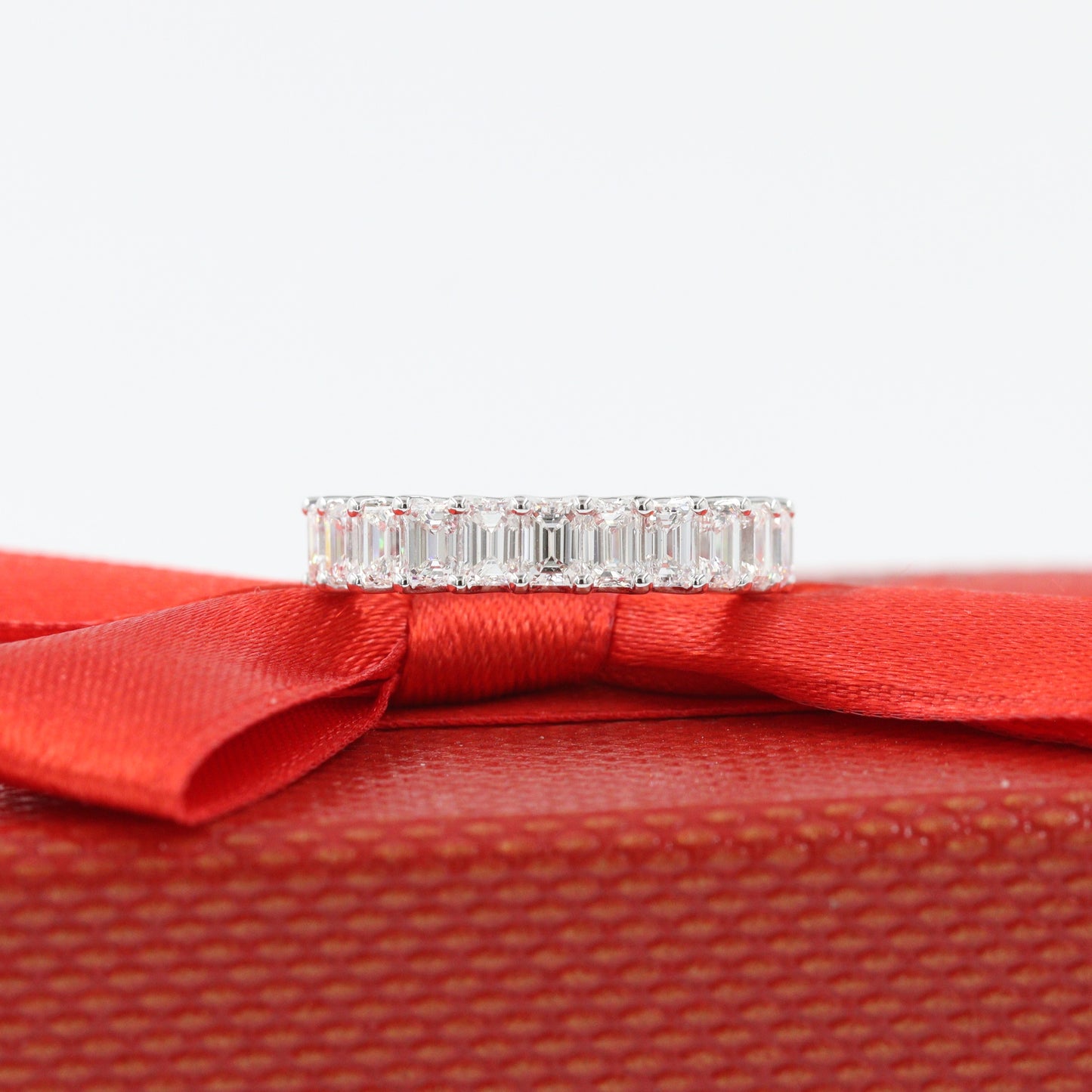 1.6ct Emerald Cut Diamond Half Eternity Wedding Band/Emerald Cut Diamond U-shape Wedding Ring/Anniversary gift Ring/Stackable Diamond Band