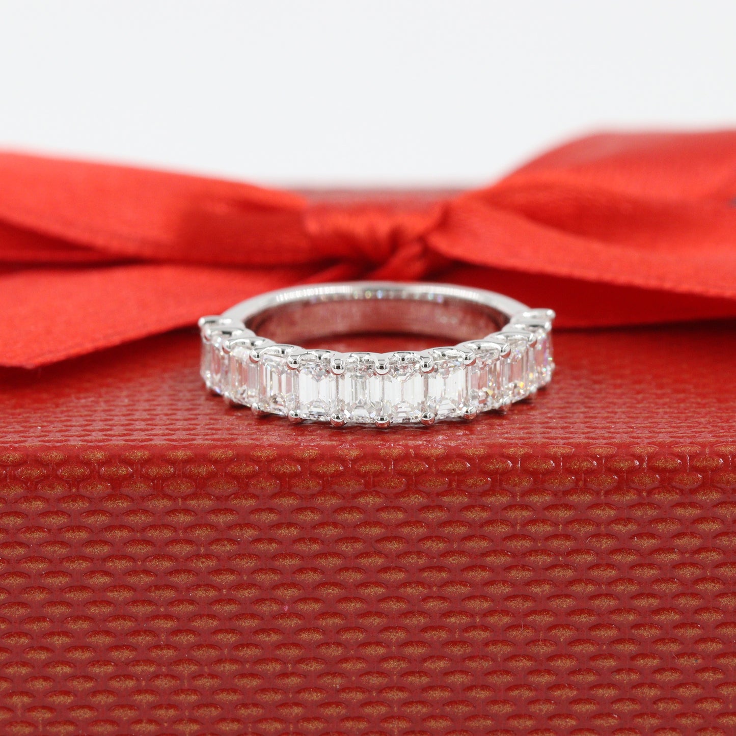 1.6ct Emerald Cut Diamond Half Eternity Wedding Band/Emerald Cut Diamond U-shape Wedding Ring/Anniversary gift Ring/Stackable Diamond Band