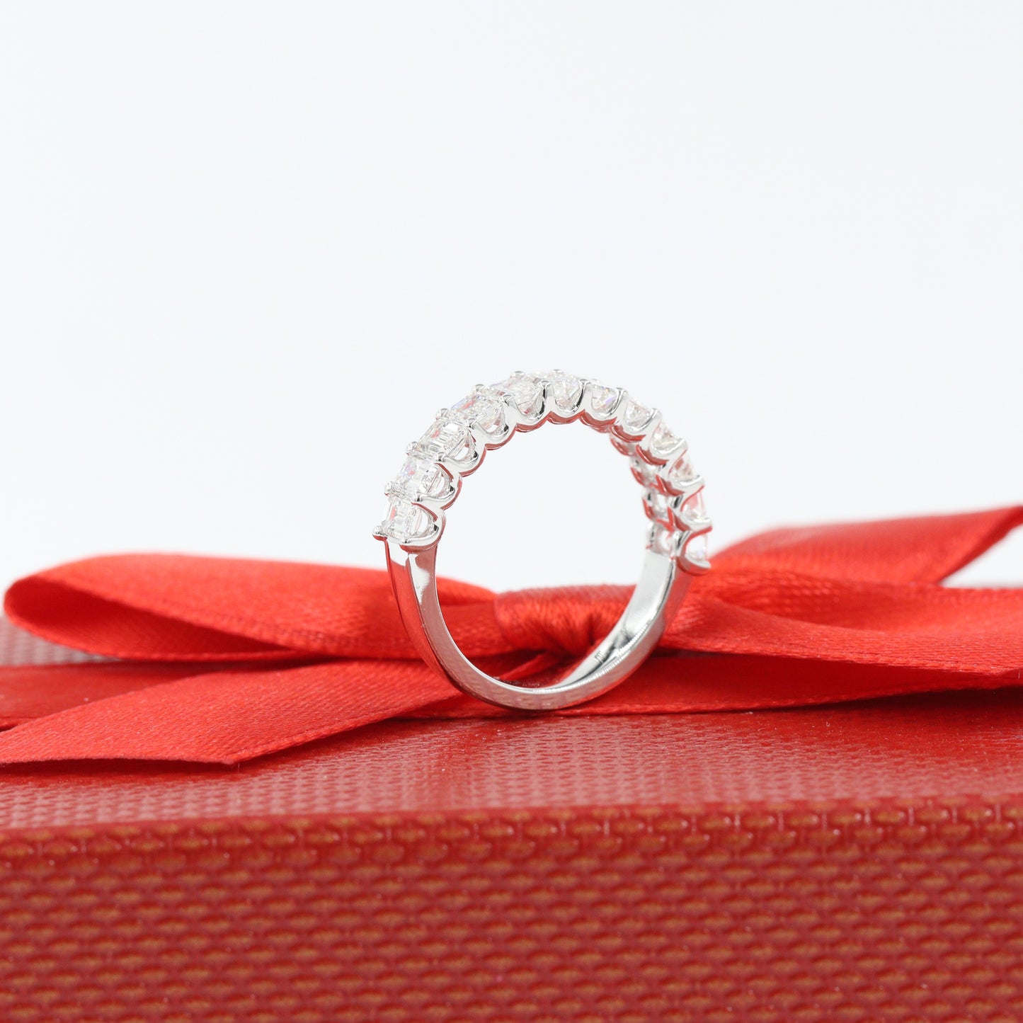 1.6ct Emerald Cut Diamond Half Eternity Wedding Band/Emerald Cut Diamond U-shape Wedding Ring/Anniversary gift Ring/Stackable Diamond Band