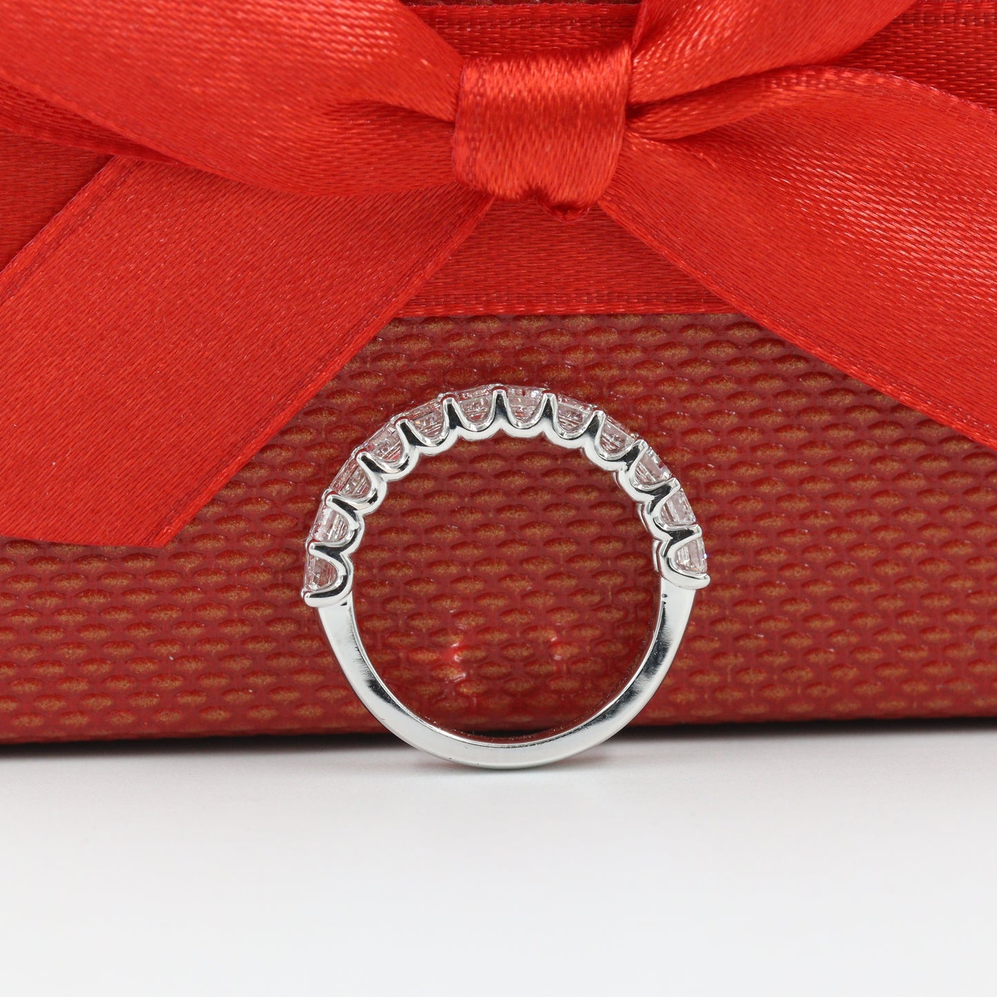 1.6ct Emerald Cut Diamond Half Eternity Wedding Band/Emerald Cut Diamond U-shape Wedding Ring/Anniversary gift Ring/Stackable Diamond Band