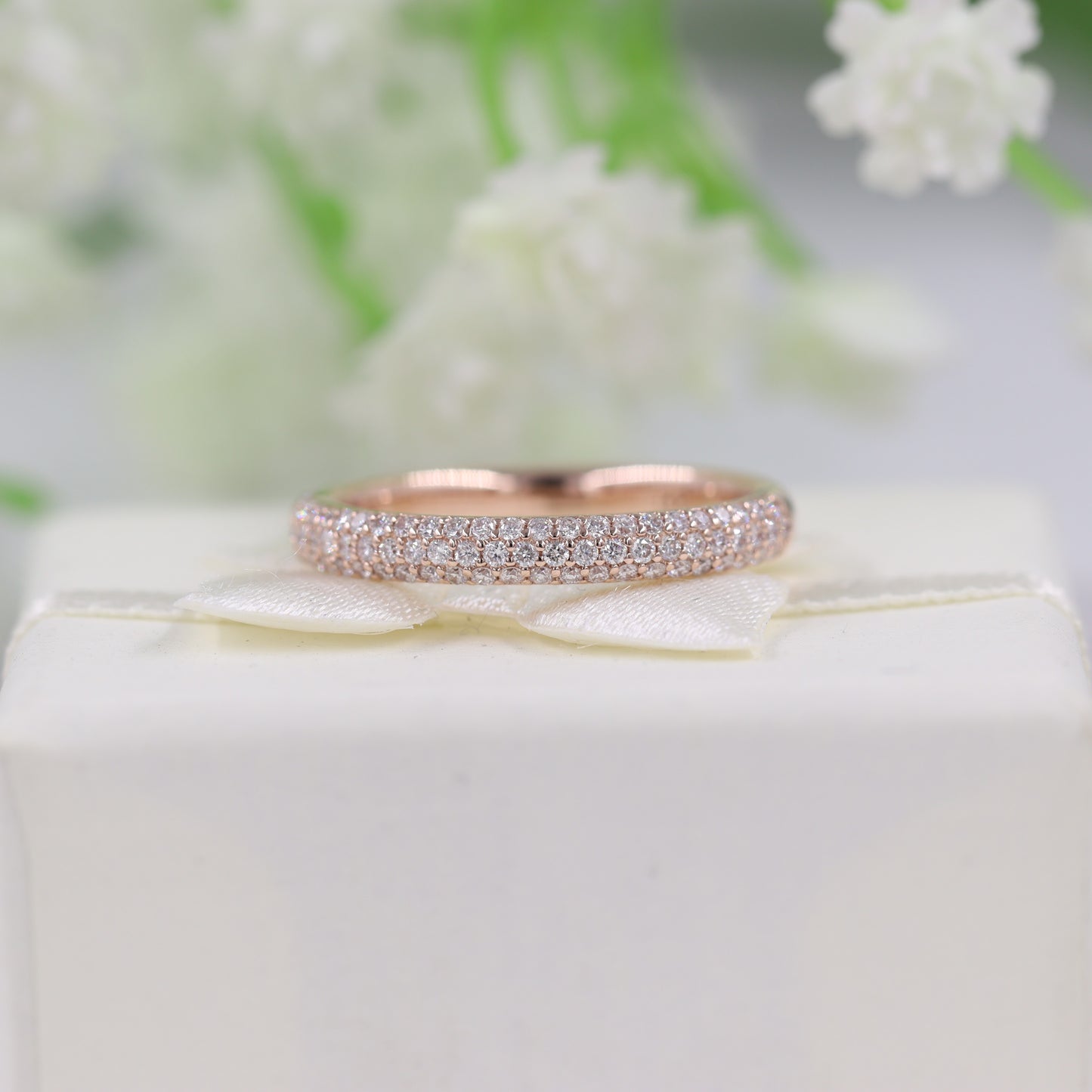 3 Row Half Eternity 2.6mm Width Diamond Wedding Band/ Half Diamond Wedding Band/ Stackable Ring/ Triple Row Diamond Band/ Anniversary Gift