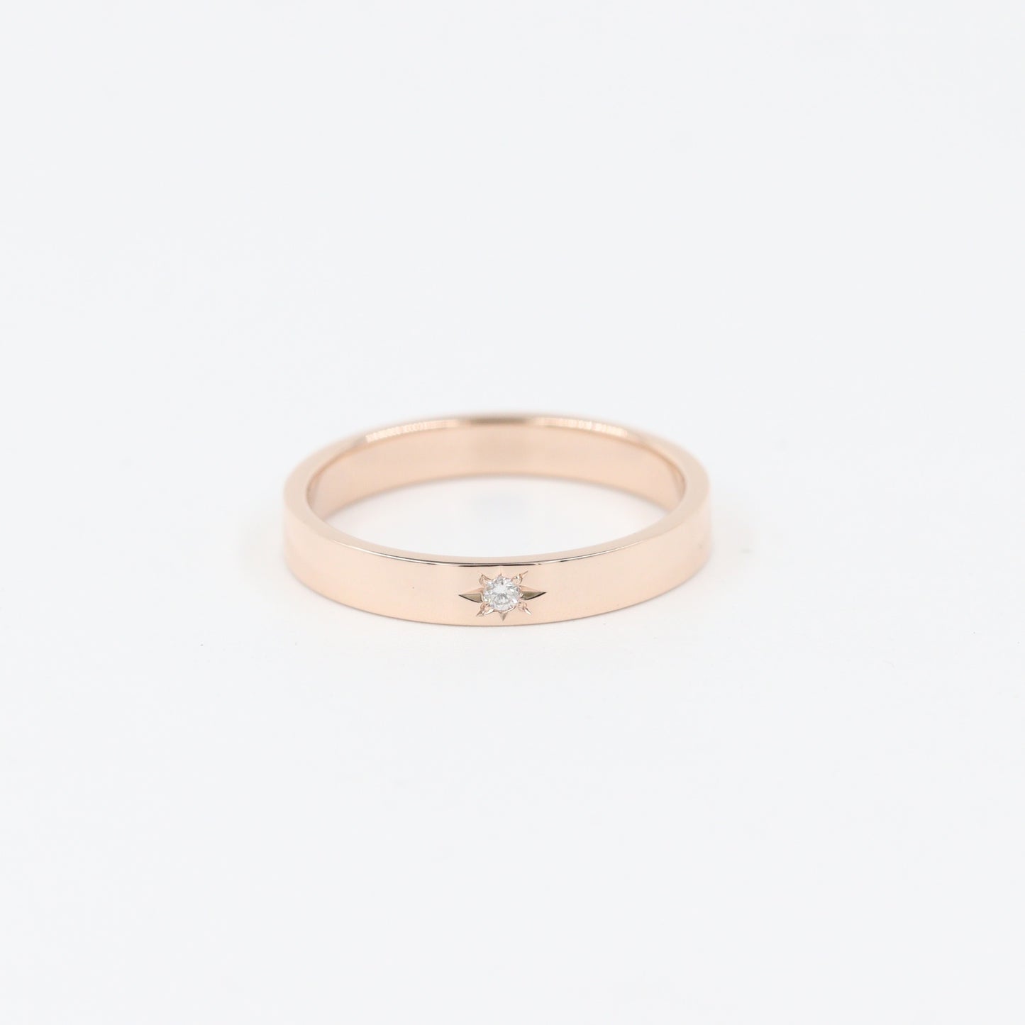 Polaris 1 Star Diamond Band/ High Polish or Sand/ 1 Star Diamond Wedding Ring/ 14K Star Ring/ 14K Polaris Flat Ring/ Width 3mm