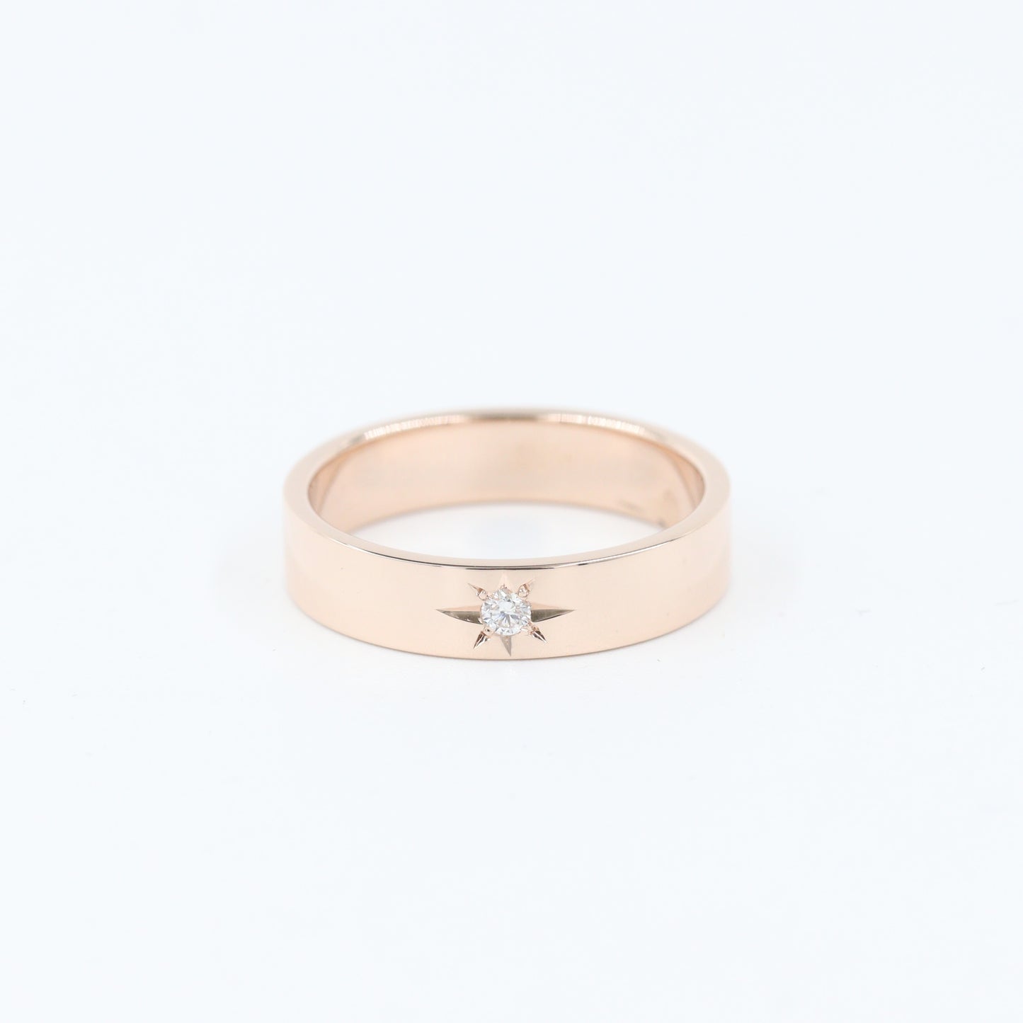 Polaris Star Diamond Ring/ 1 Star Diamond Ring/ 1 Star Diamond Wedding Ring/ 14K Star Flat Ring/ 14K Polaris Ring/ Width 4.5mm