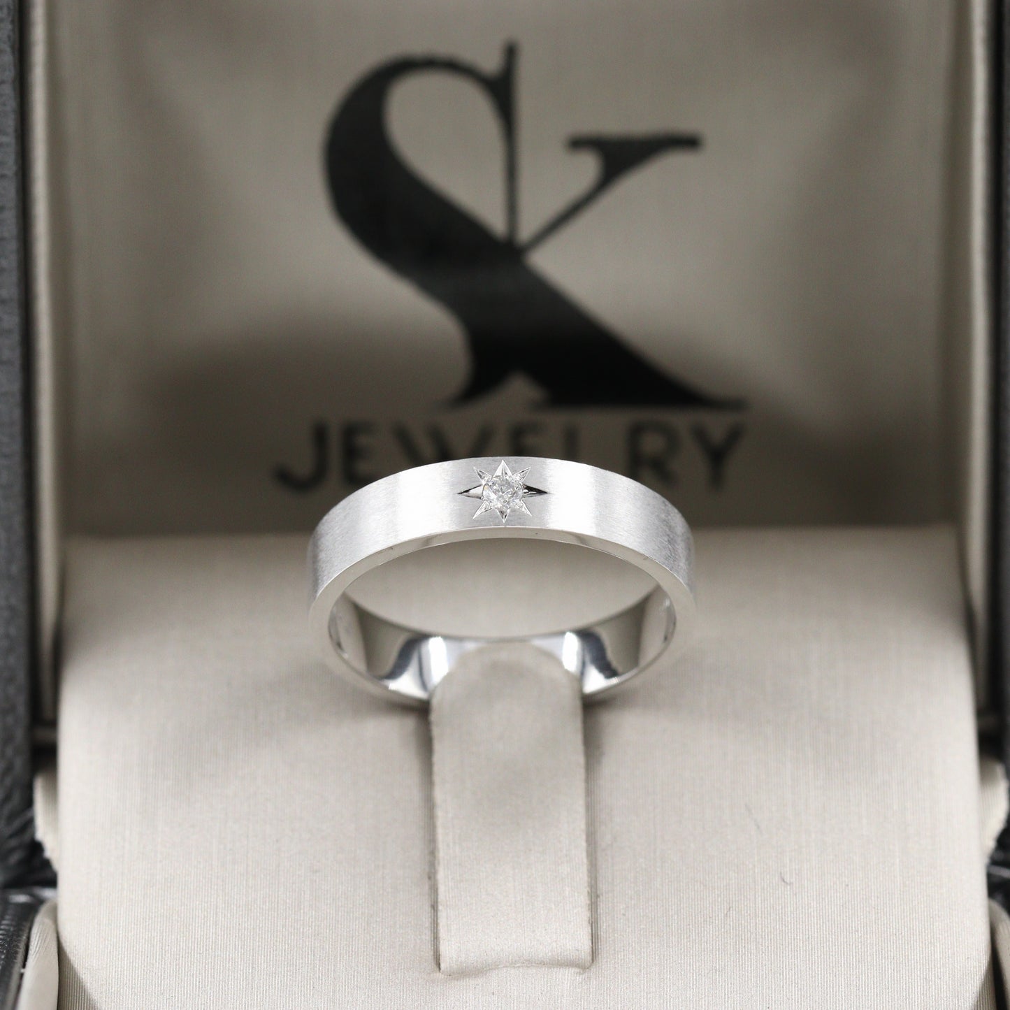 Polaris Star Diamond Ring/ 1 Star Diamond Ring/ 1 Star Diamond Wedding Ring/ 14K Star Flat Ring/ 14K Polaris Ring/ Width 4.5mm
