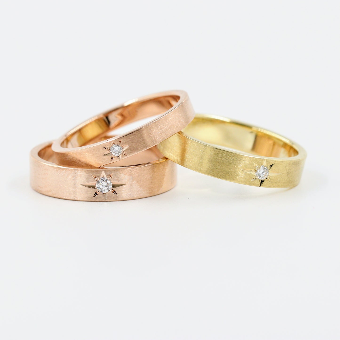 Polaris Star Diamond Ring/ 1 Star Diamond Ring/ 1 Star Diamond Wedding Ring/ 14K Star Flat Ring/ 14K Polaris Ring/ Width 4.5mm