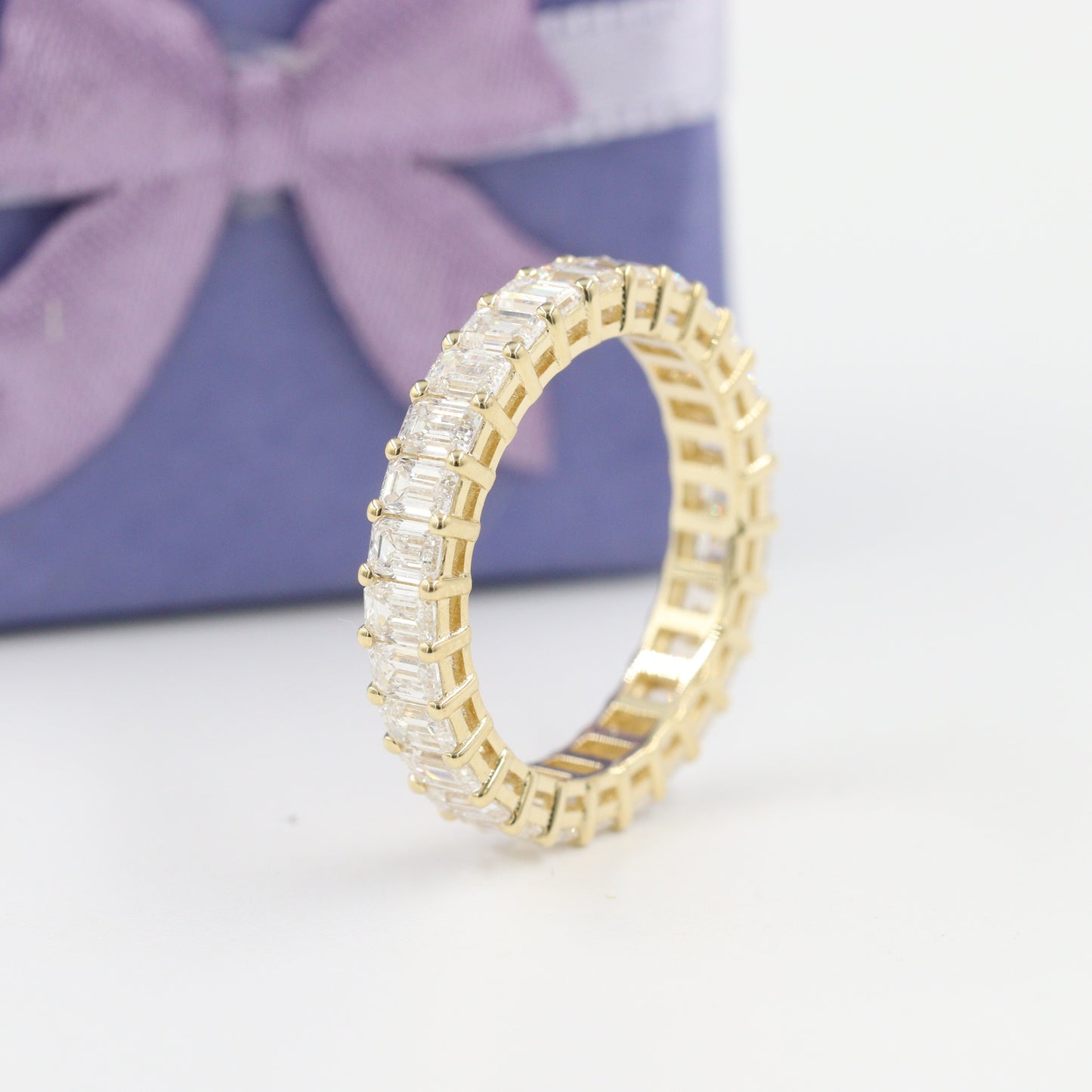 2.8ct Emerald Cut 28stones Diamond Full Eternity Wedding Band with Double Wire Setting/Full Eternity Emerald Cut Diamond Band
