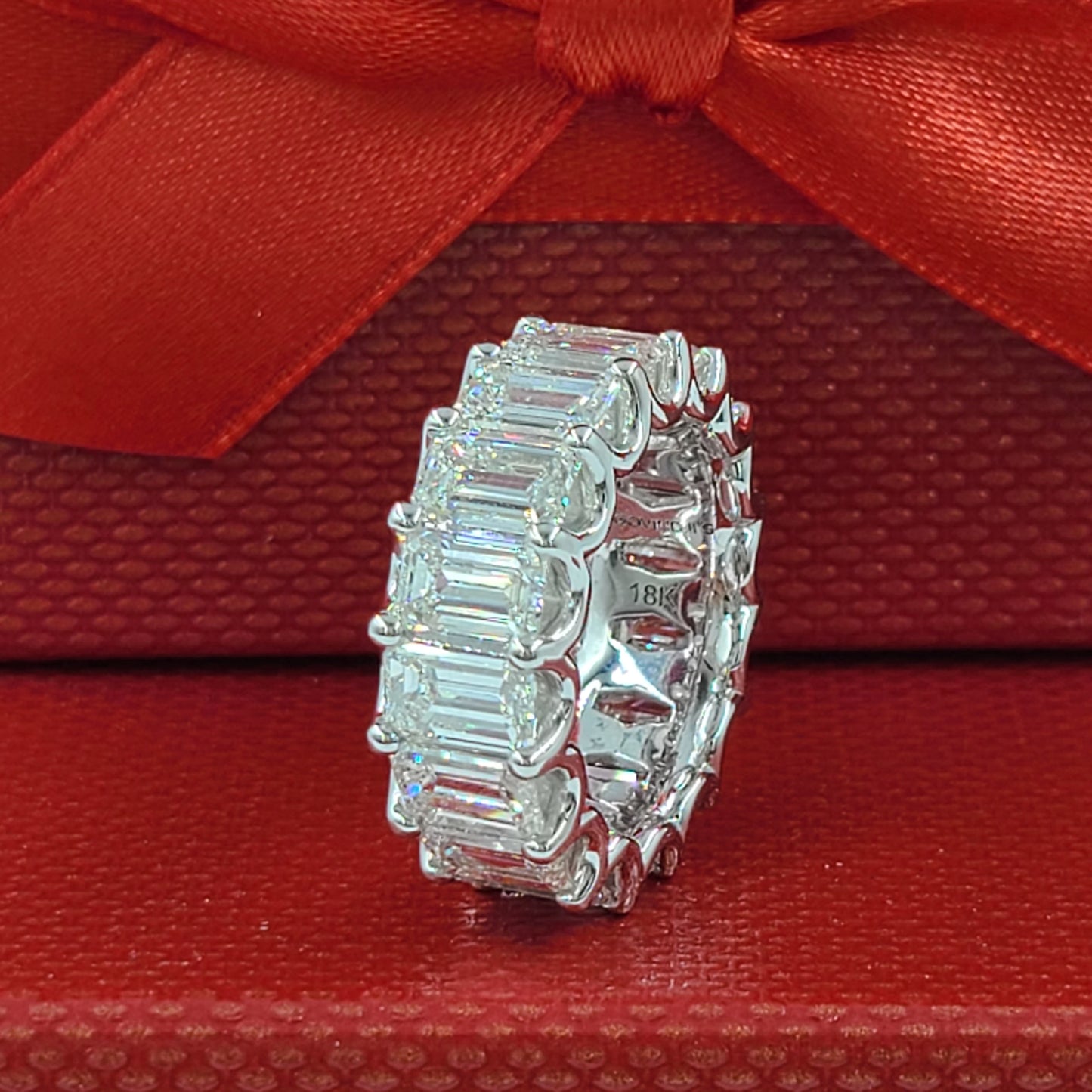 11.8ct Emerald Cut Diamond Wedding Ring / 18K gold Emerald Cut Natural Diamond Full Eternity Width 9mm Ring / Anniversary gift
