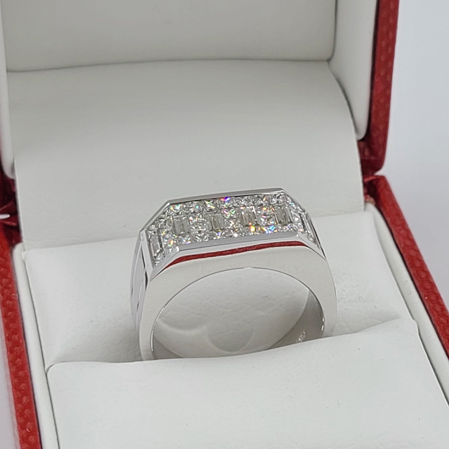 Invisible Set 3ct Natural Diamond Men's Ring/Platinum,14K,18K Gold Baguette & Princess Diamond Invisible Set Wedding Ring/Anniversary gift