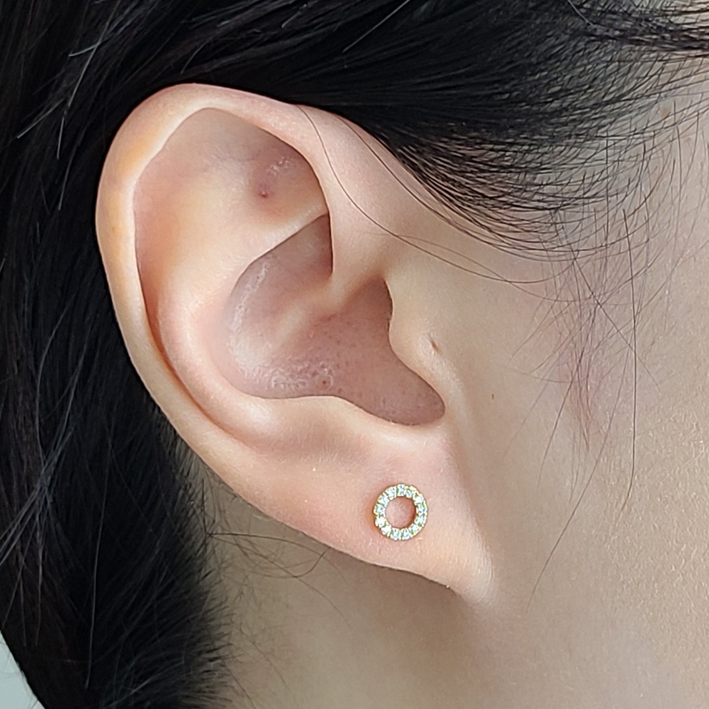 6.3mm Open Circle Natural Diamond Earring /14k gold Minimalist Earrings / Diamond Stud Circle Earrings /Dainty Earrings/Anniversary Gift