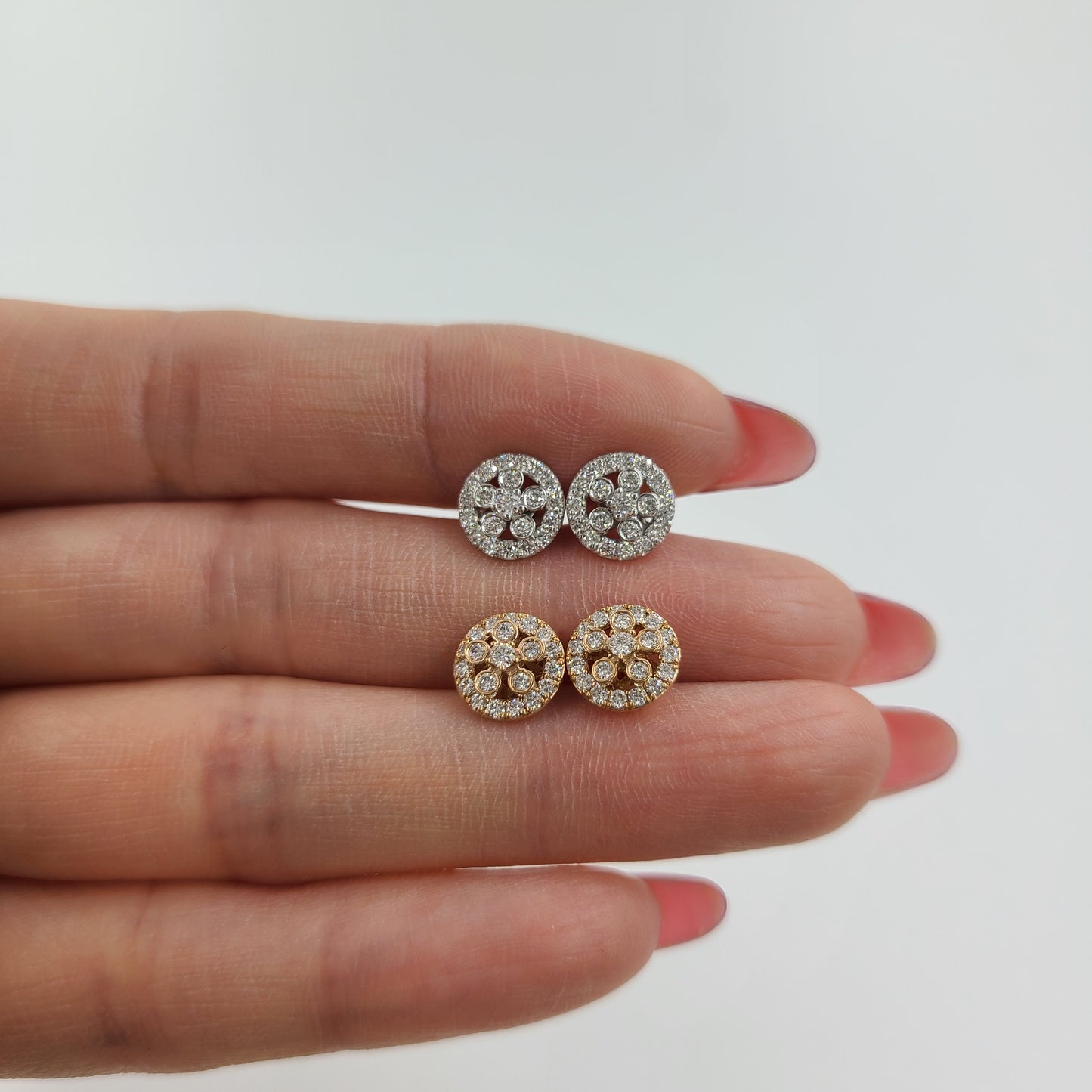 Round Natural Diamond Flower Earrings/Handmade Diamond Earrings/Diamond Stud Flower Earrings/14k gold Dainty Earrings/Anniversary gift