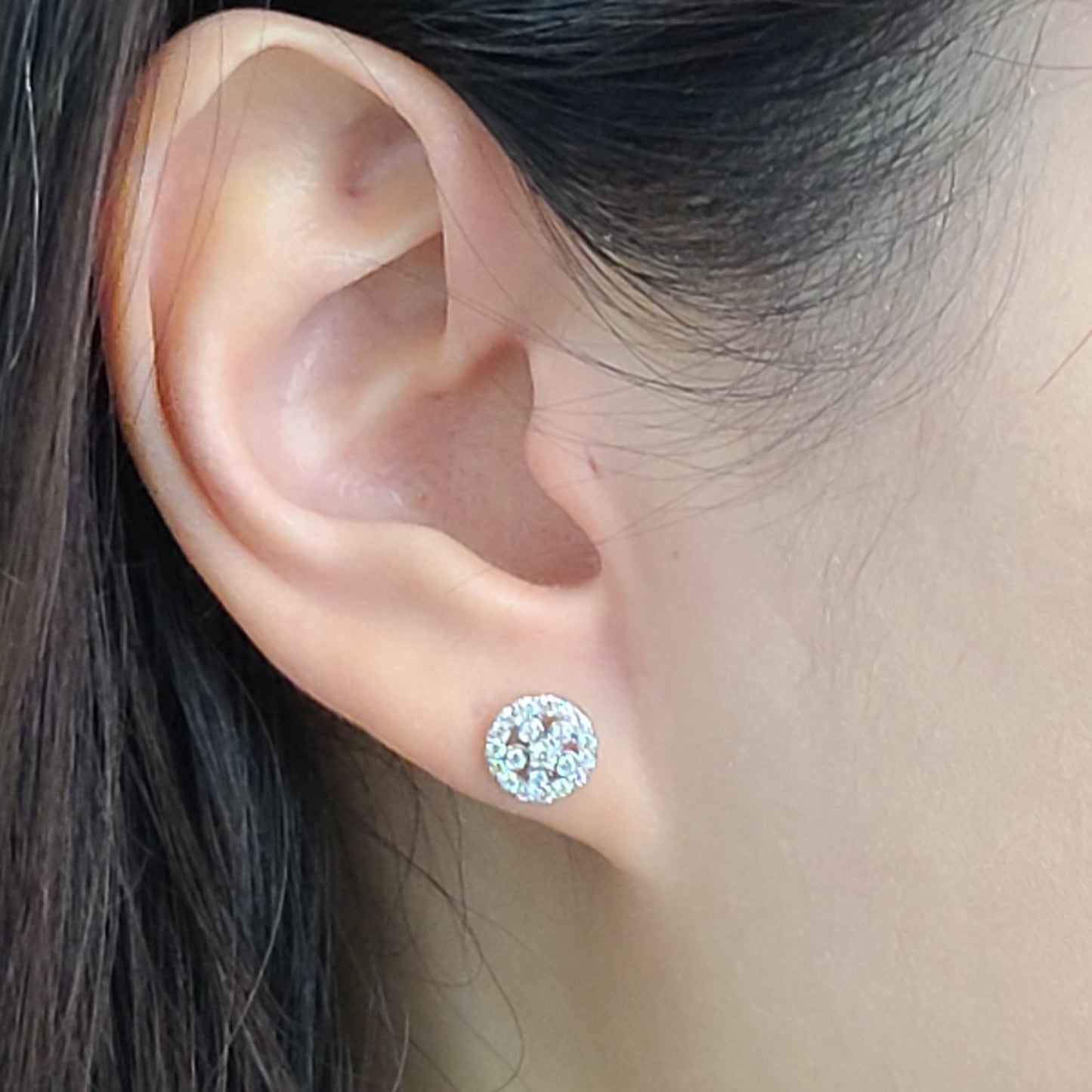 Round Natural Diamond Flower Earrings/Handmade Diamond Earrings/Diamond Stud Flower Earrings/14k gold Dainty Earrings/Anniversary gift
