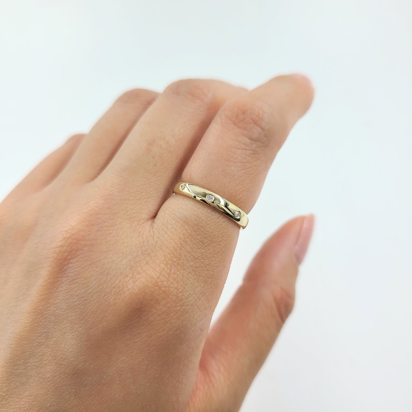 Handmade 14K Gold  Natural Diamond Wedding Band: Comfort Fit Eternity 3mm Ring- Anniversary gift