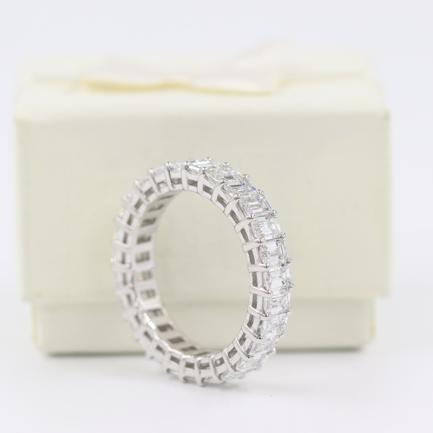 3.8ct Emerald Cut Diamond Ring/Emerald Cut Diamond Wedding Band/ Full Eternity Width 4.3mm Double Wire Setting Wedding Ring/Anniversary gift