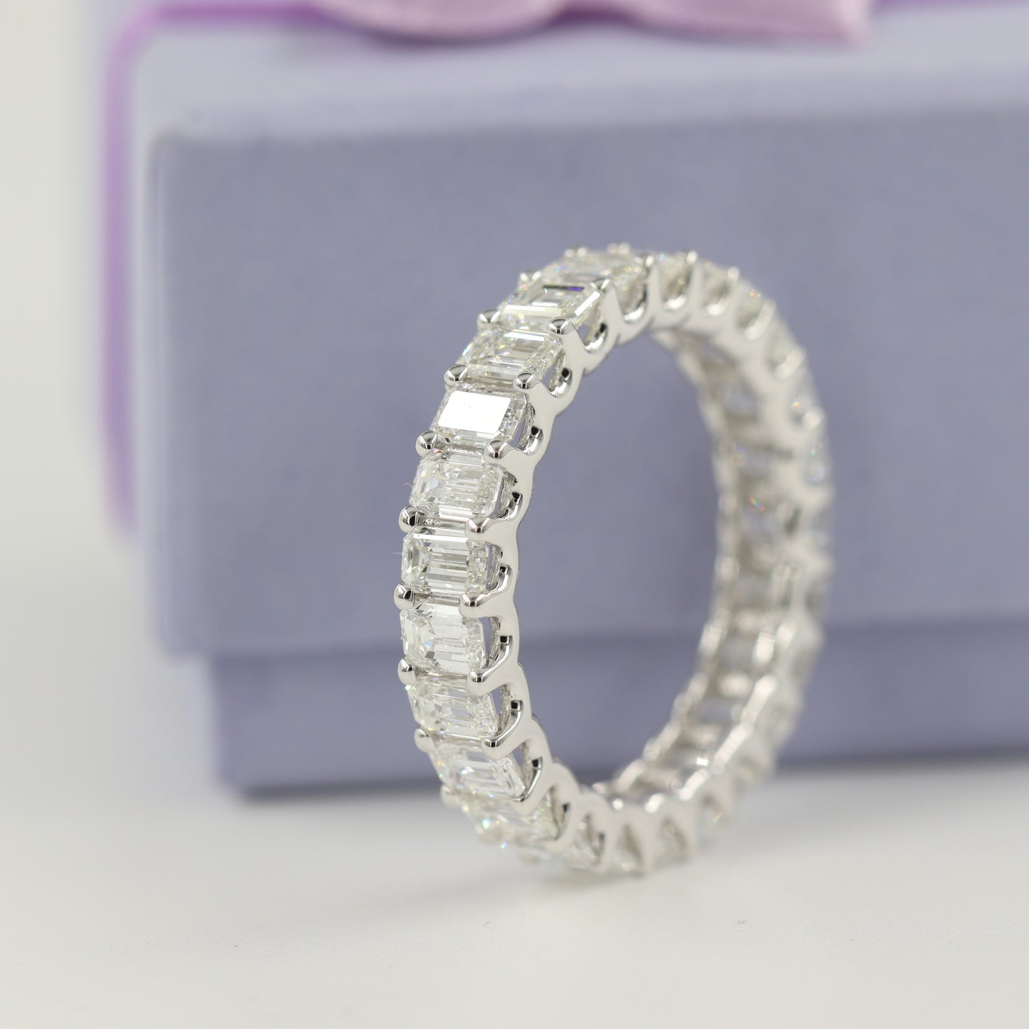 Emerald Cut Diamond Wedding Band/Full Eternity Wedding Ring/ Emerald Cut Diamond U-Shape Band/Stackable Diamond  Band/Anniversary gift