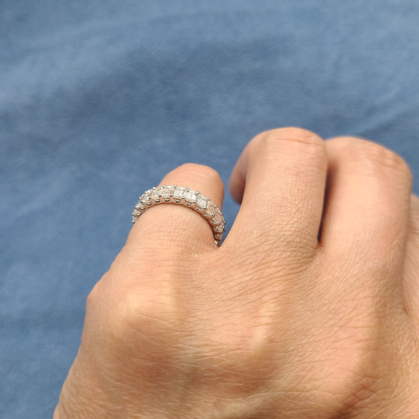 Emerald Cut Diamond Wedding Band/Full Eternity Wedding Ring/ Emerald Cut Diamond U-Shape Band/Stackable Diamond  Band/Anniversary gift