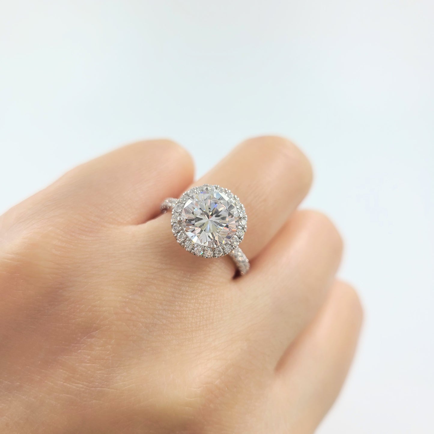 Diamond Engagement Ring/14K ,18K gold 3ct Center Lab Diamond Halo Ring/Classic Halo Round Cut Bridal Ring/ Propose Ring/Anniversary gift