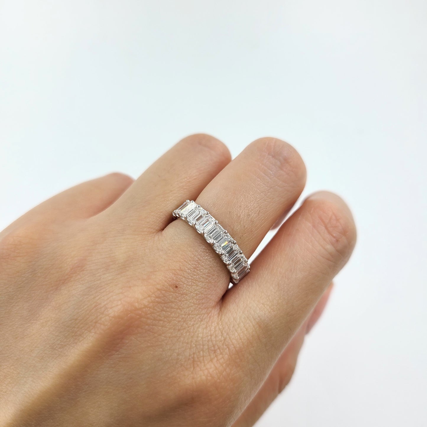 4.4ct Emerald Cut Diamond Full Eternity Wedding Ring/Emerald Cut Diamond Full Eternity Band/Stackable Diamond Band/U shape Prong
