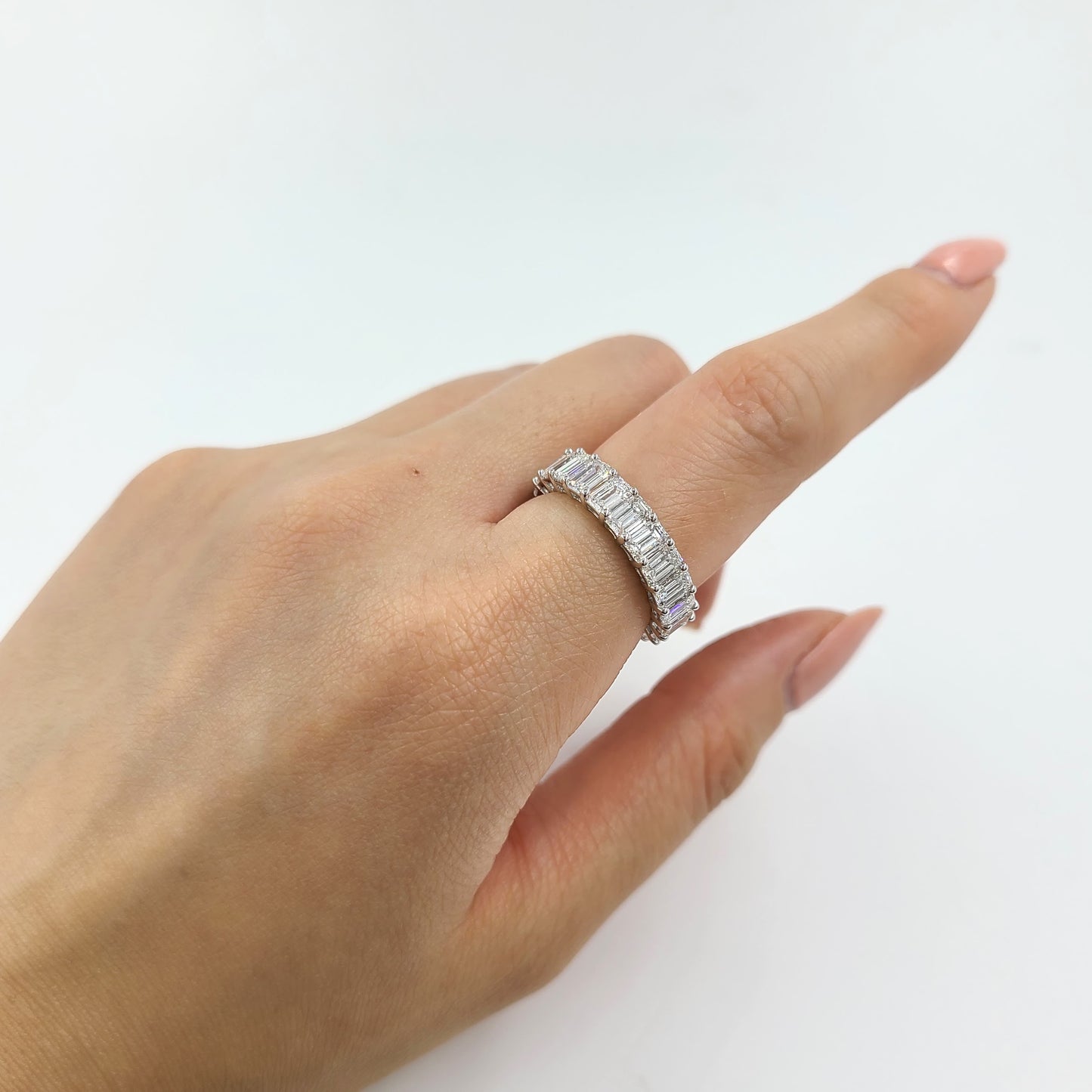 4.4ct Emerald Cut Diamond Full Eternity Wedding Ring/Emerald Cut Diamond Full Eternity Band/Stackable Diamond Band/U shape Prong