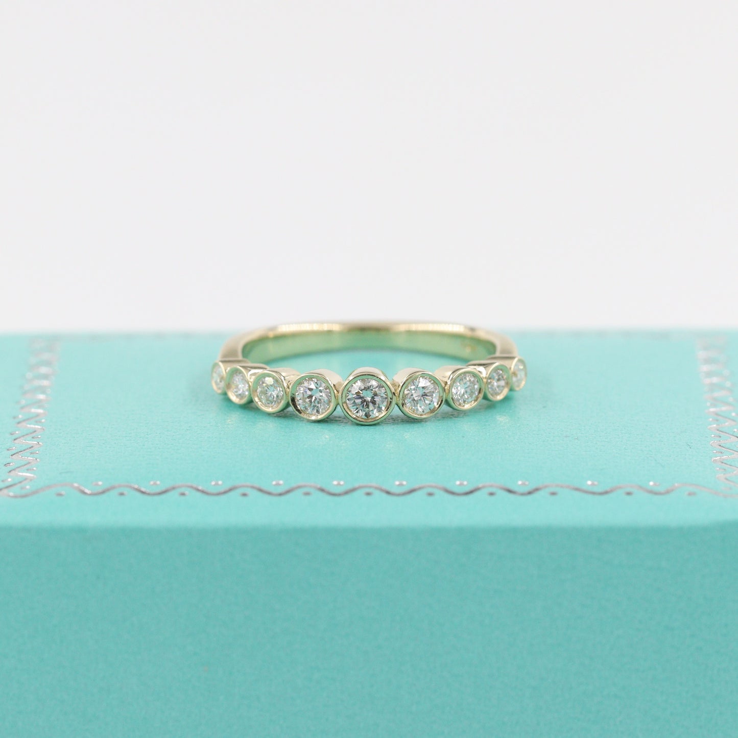 Half Diamond Bezel Ring/Half Eternity Diamonds Ring/Stackable Diamond Ring/Wedding Ring/Anniversary Gift/Minimalist Ring