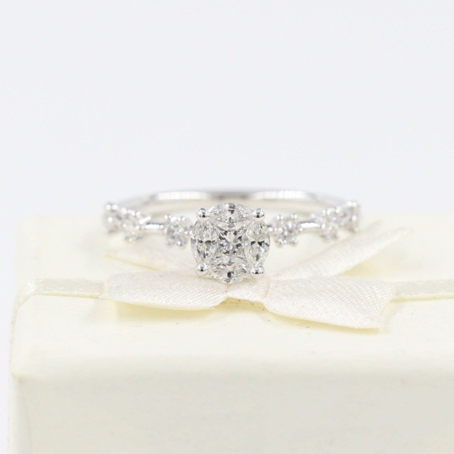 Unique Mixed Diamond Engagement Ring/0.56ct Natural Diamond Princess Cut & Marquise Diamonds Ring/ Anniversary Ring/ Gift for her