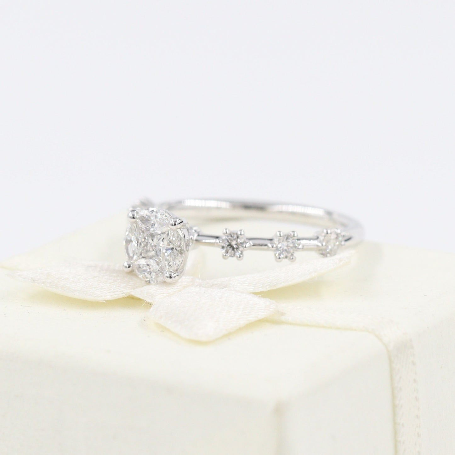 Unique Mixed Diamond Engagement Ring/0.56ct Natural Diamond Princess Cut & Marquise Diamonds Ring/ Anniversary Ring/ Gift for her