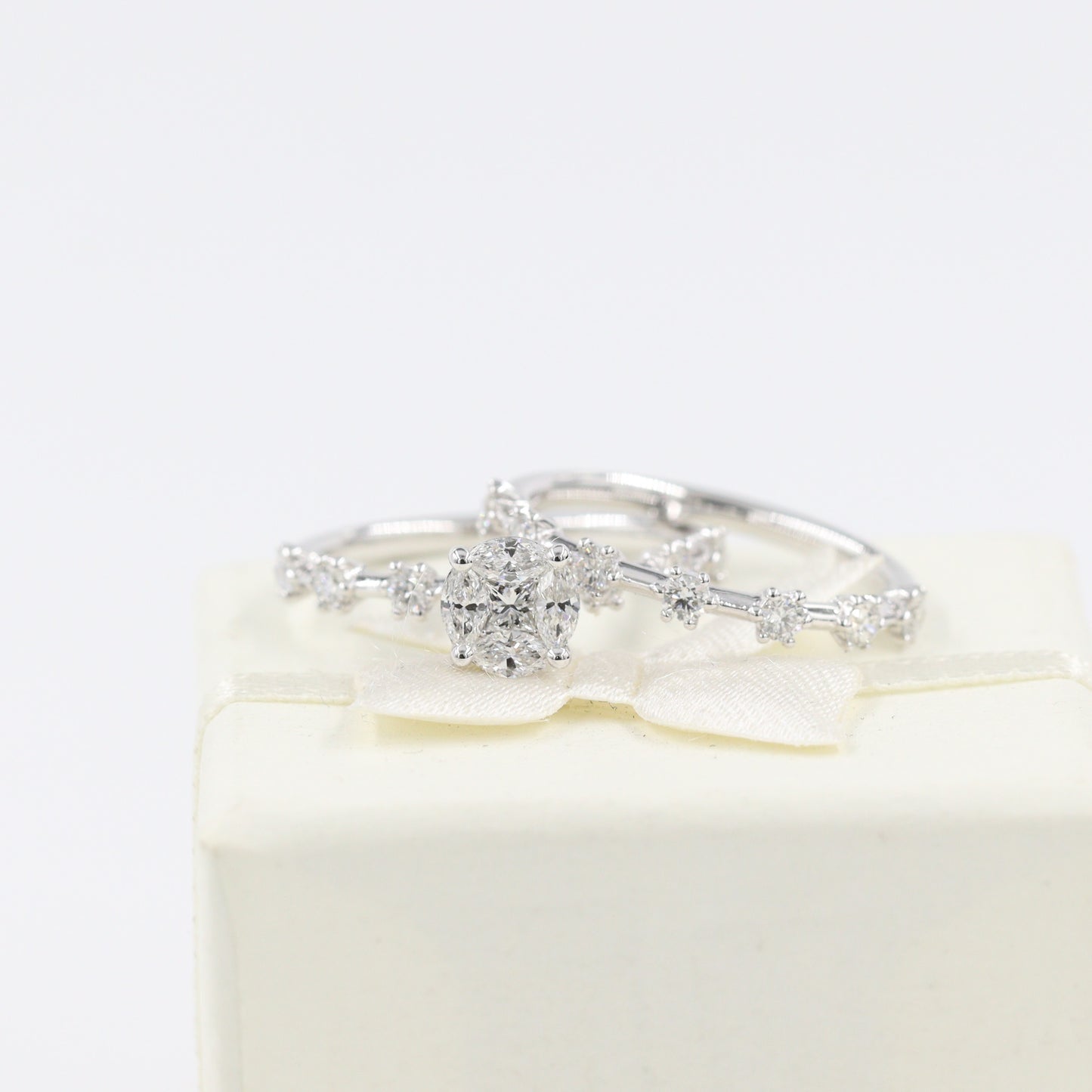 Unique Mixed Diamond Engagement Ring/0.56ct Natural Diamond Princess Cut & Marquise Diamonds Ring/ Anniversary Ring/ Gift for her