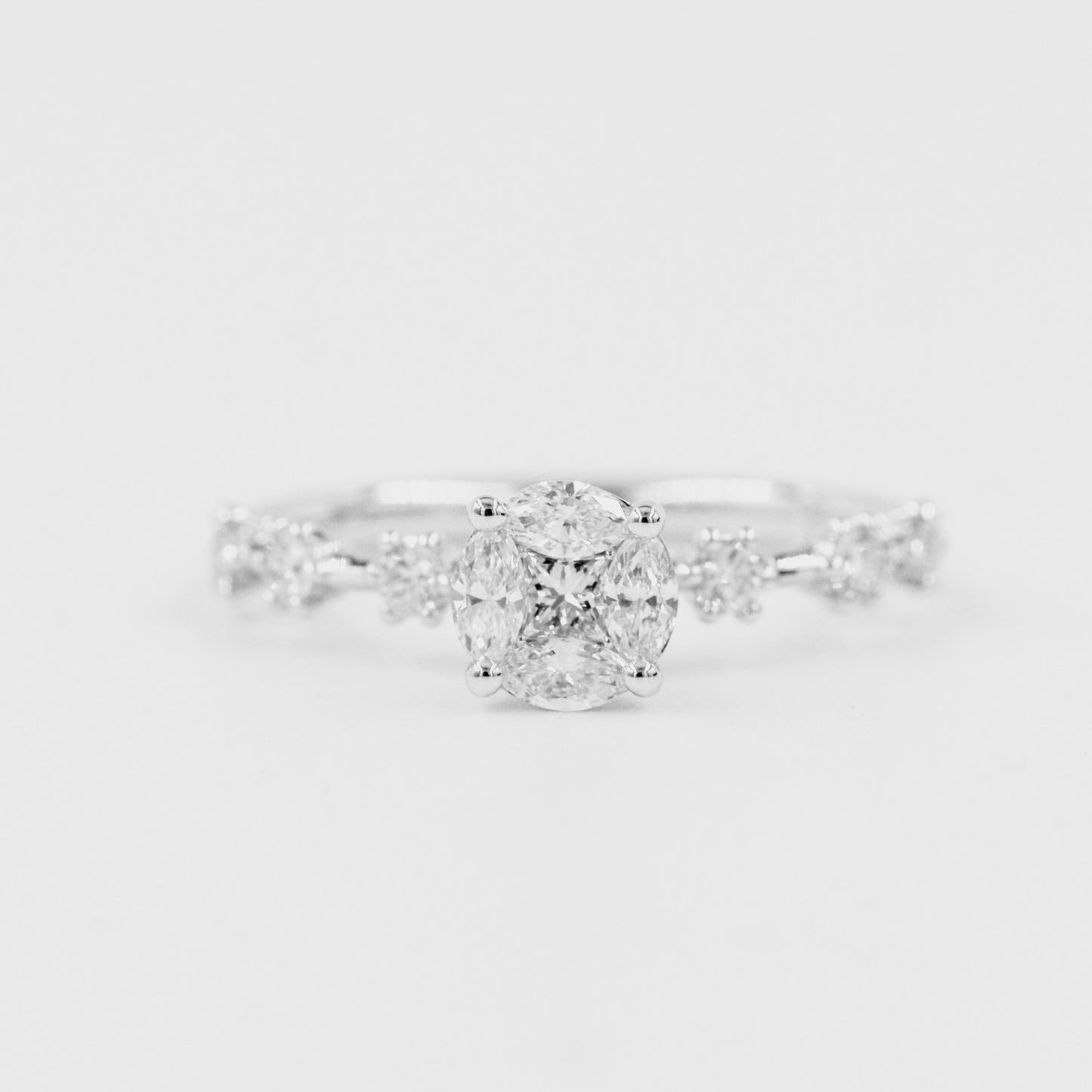 Unique Mixed Diamond Engagement Ring/0.56ct Natural Diamond Princess Cut & Marquise Diamonds Ring/ Anniversary Ring/ Gift for her