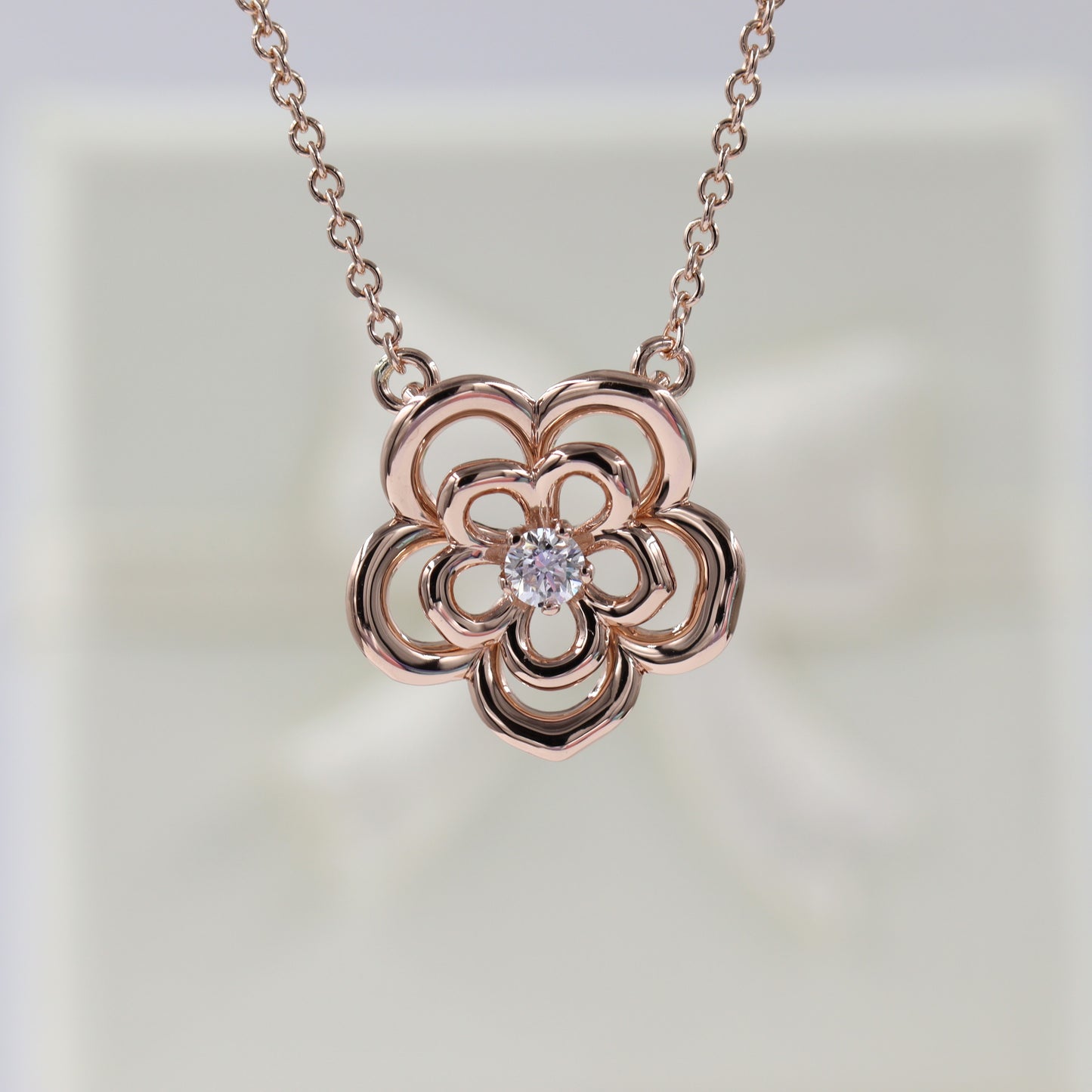 Diamond Necklace / Rose Diamond Pendant / Diamond Flower Necklace / Unique /14K Solid Gold Diamond Necklace /Anniversary Gift / Gift for Her