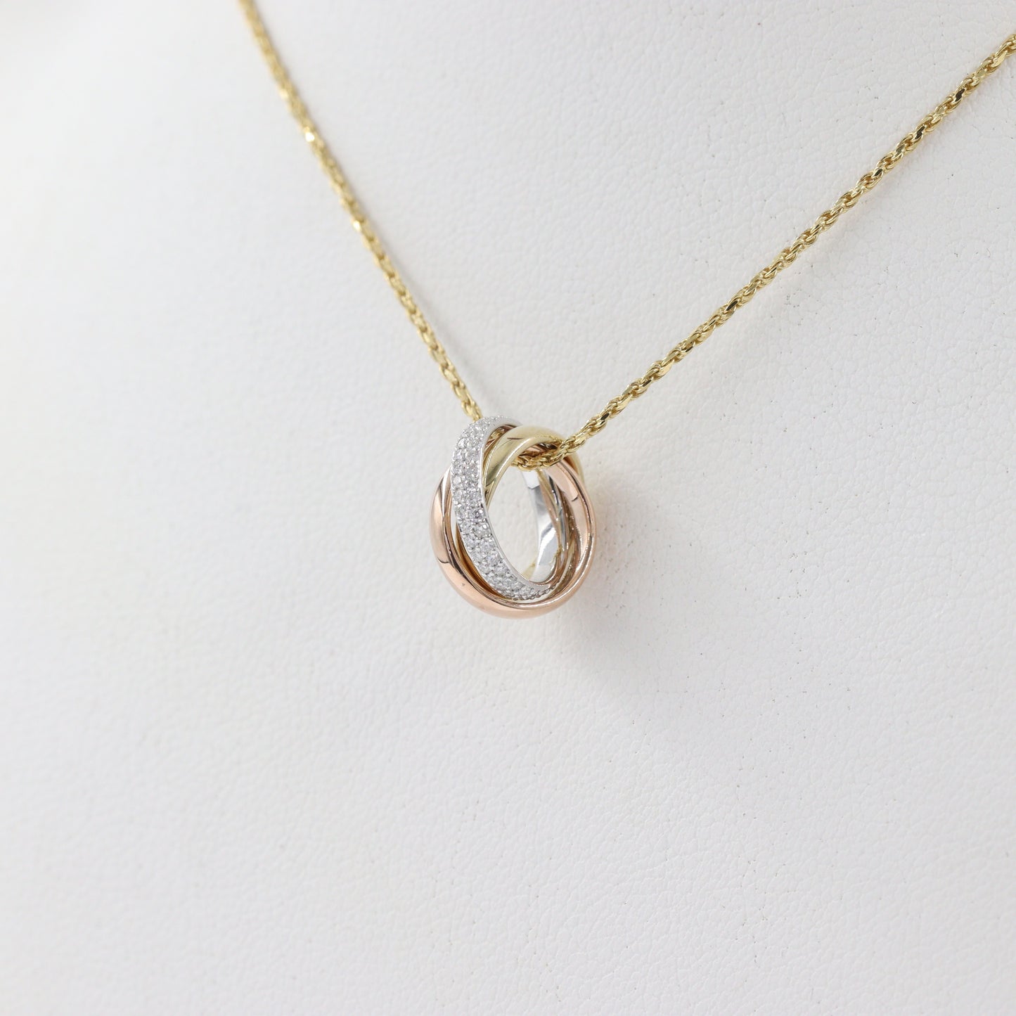 Trinity Natural Diamond Necklace with Rope Chain/ Small Circle Pendant /14K Gold Necklace/ Luxury Necklace/ Gift for Her/ Anniversary Gift
