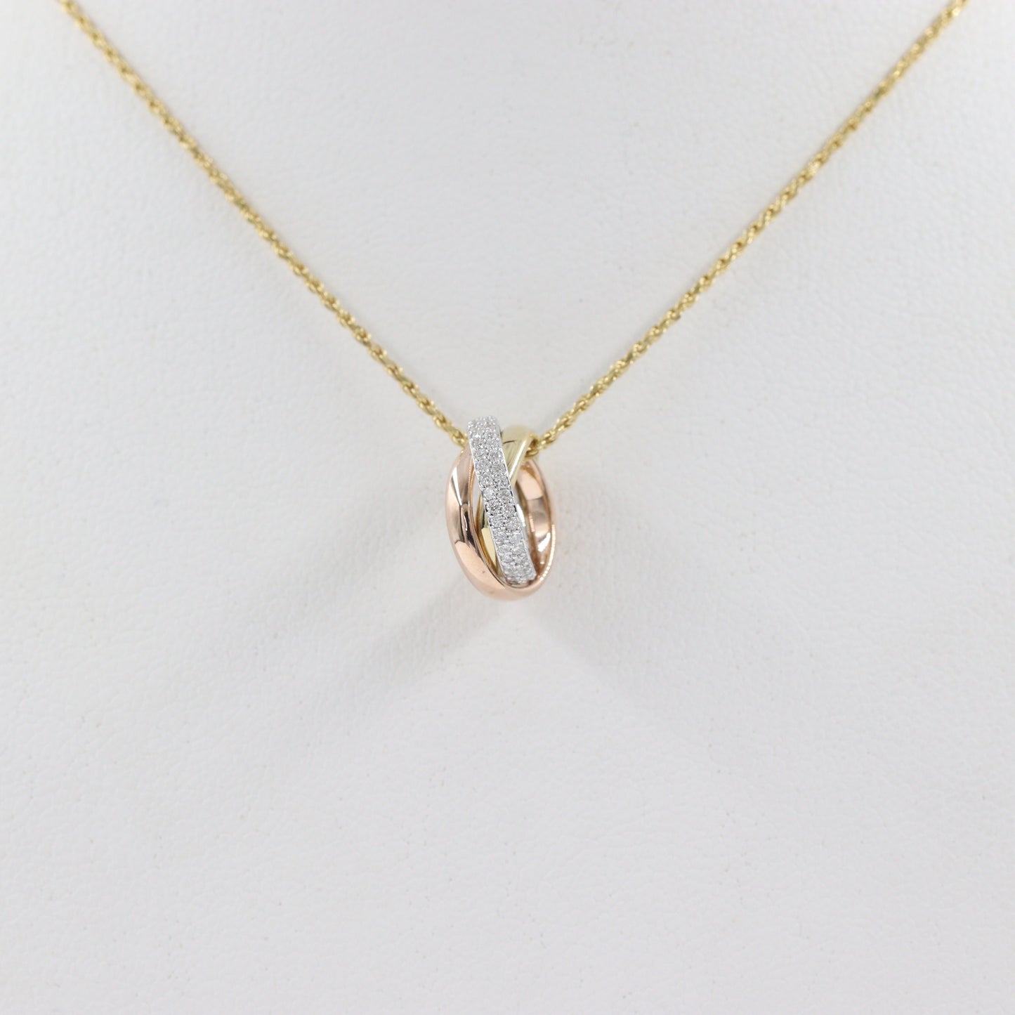 Trinity Diamond Necklace with Rope Chain/ Small Circle Pendant /14K Gold Necklace/ Luxury Necklace/ Gift for Her/ Anniversary Gift