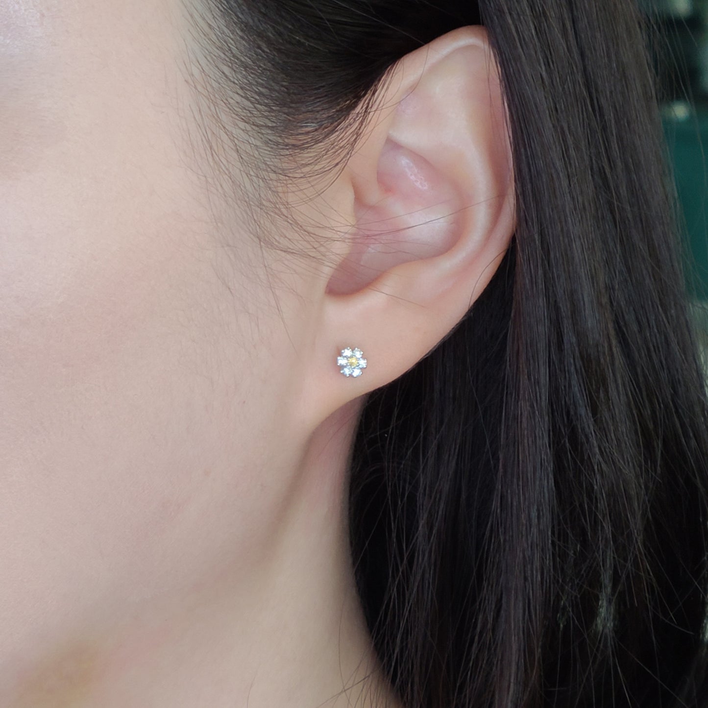 Diamond Stud Earring /Natural Yellow sapphire, White Diamond flower Stud Earring Small/ Anniversary gift Gift for her Flower Stud Earring