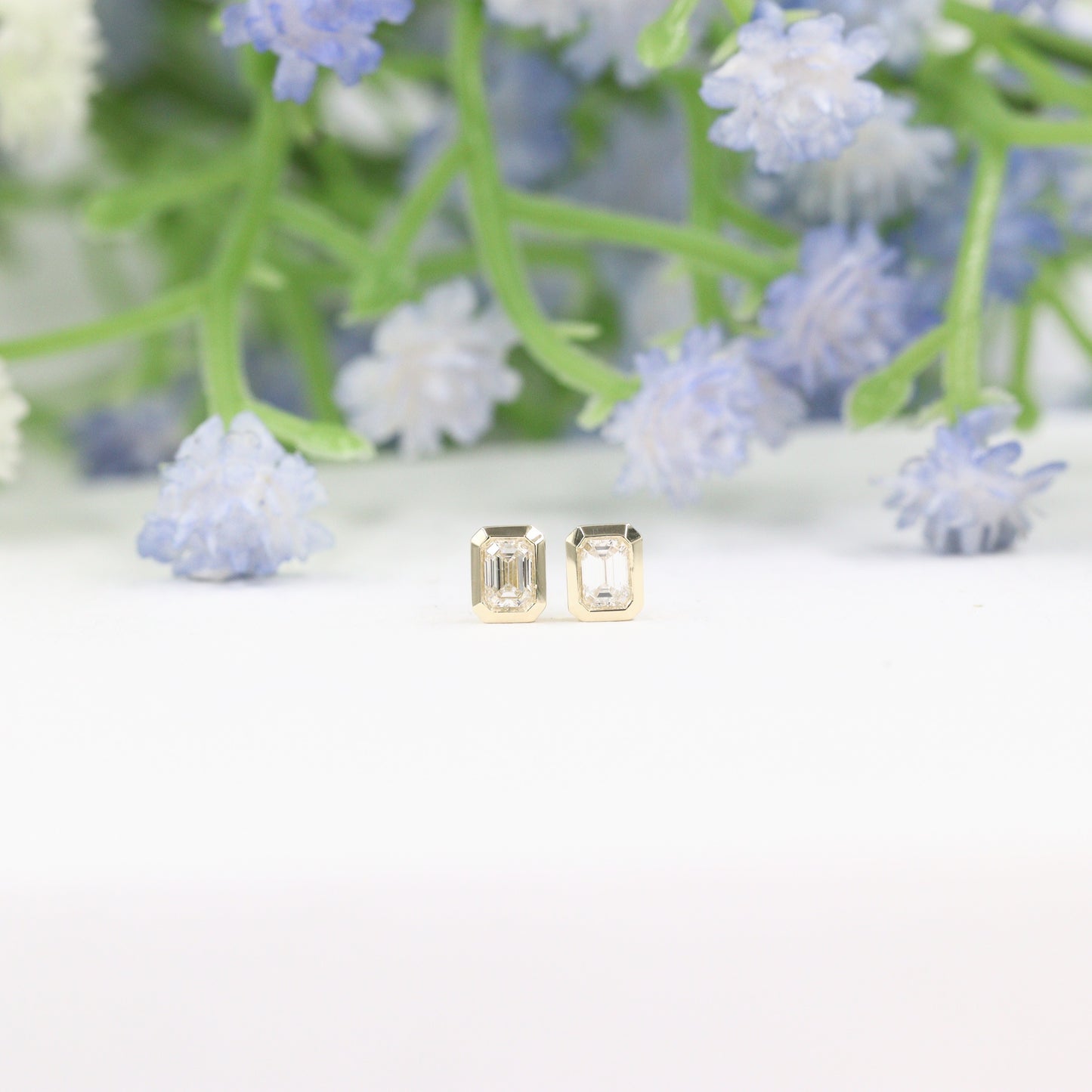 Emerald Cut Natural Diamond 0.22ct Solitaire Bezel Set Earrings/14K,18K gold Diamond Earrings/Gift for her Stud Earrings/Anniversary gift