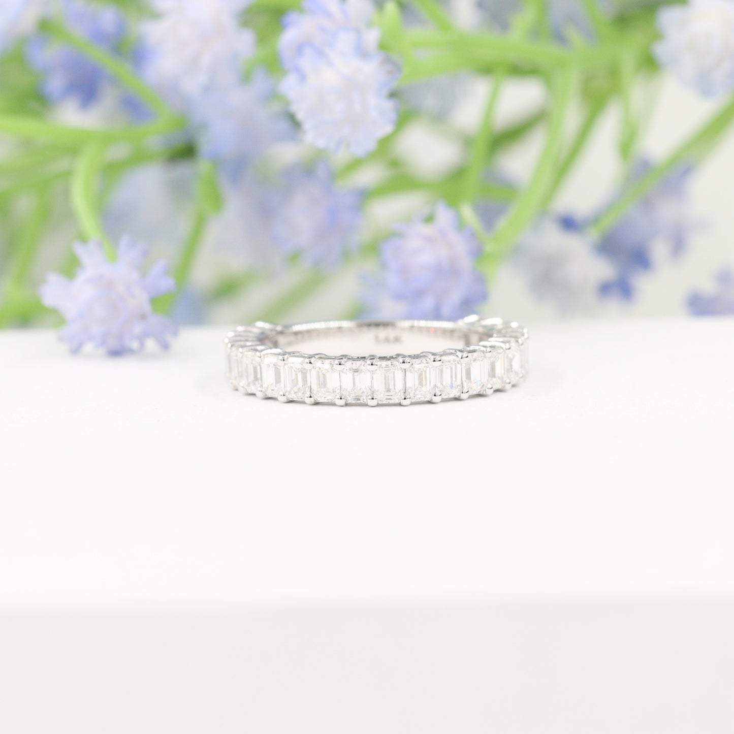 Emerald Cut Diamond 21stones Wedding Band/ 3/4 Eternity Diamond Wedding Ring/ Emerald Cut Diamond Width 3.5mm Band /Anniversary gift
