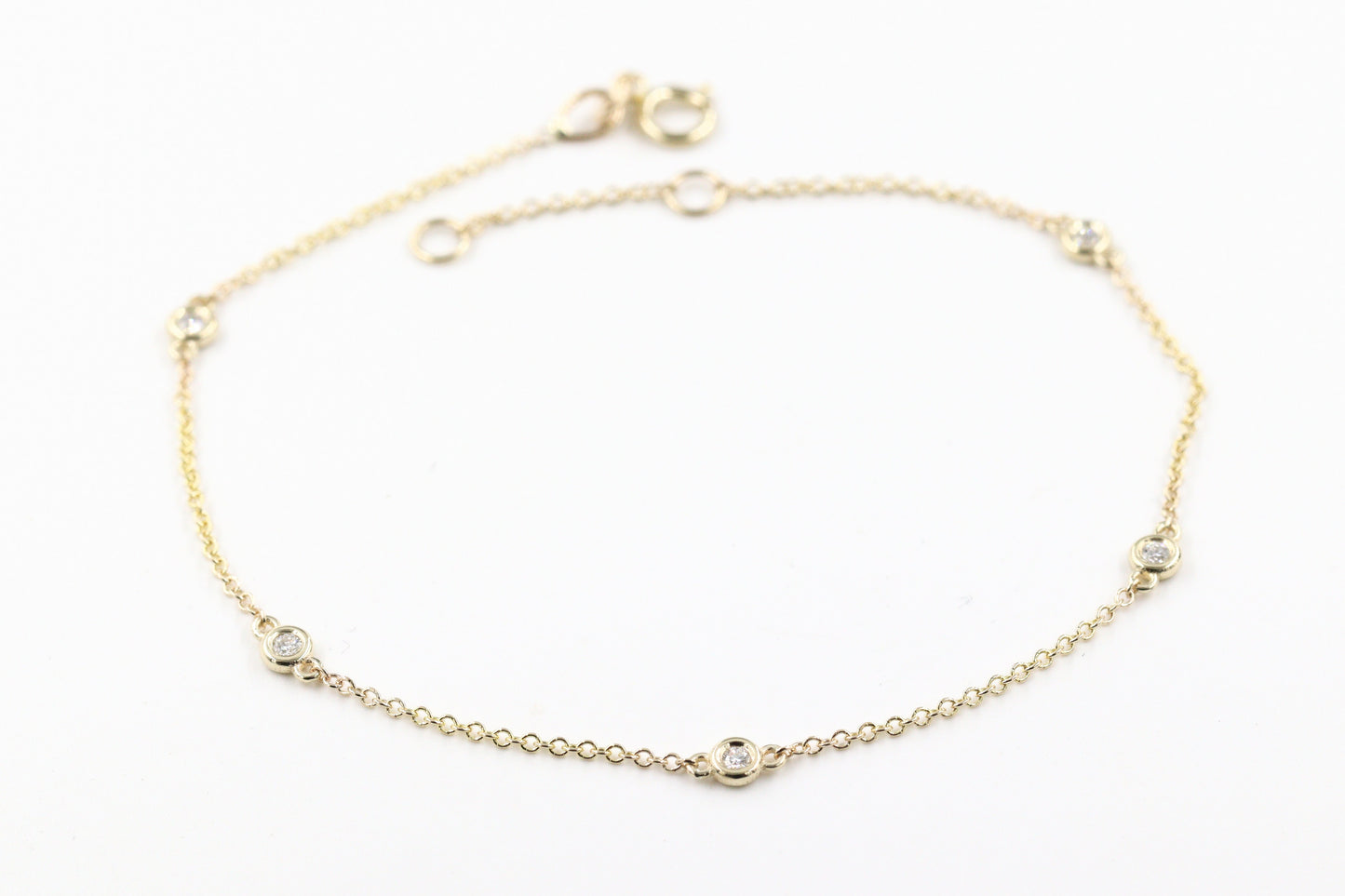 Five Natural Diamond Bracelet/Minimalist Bracelet/14K gold Natural Diamond Bracelet/Bezel Set 5 Diamonds Bracelet/Anniversary gift