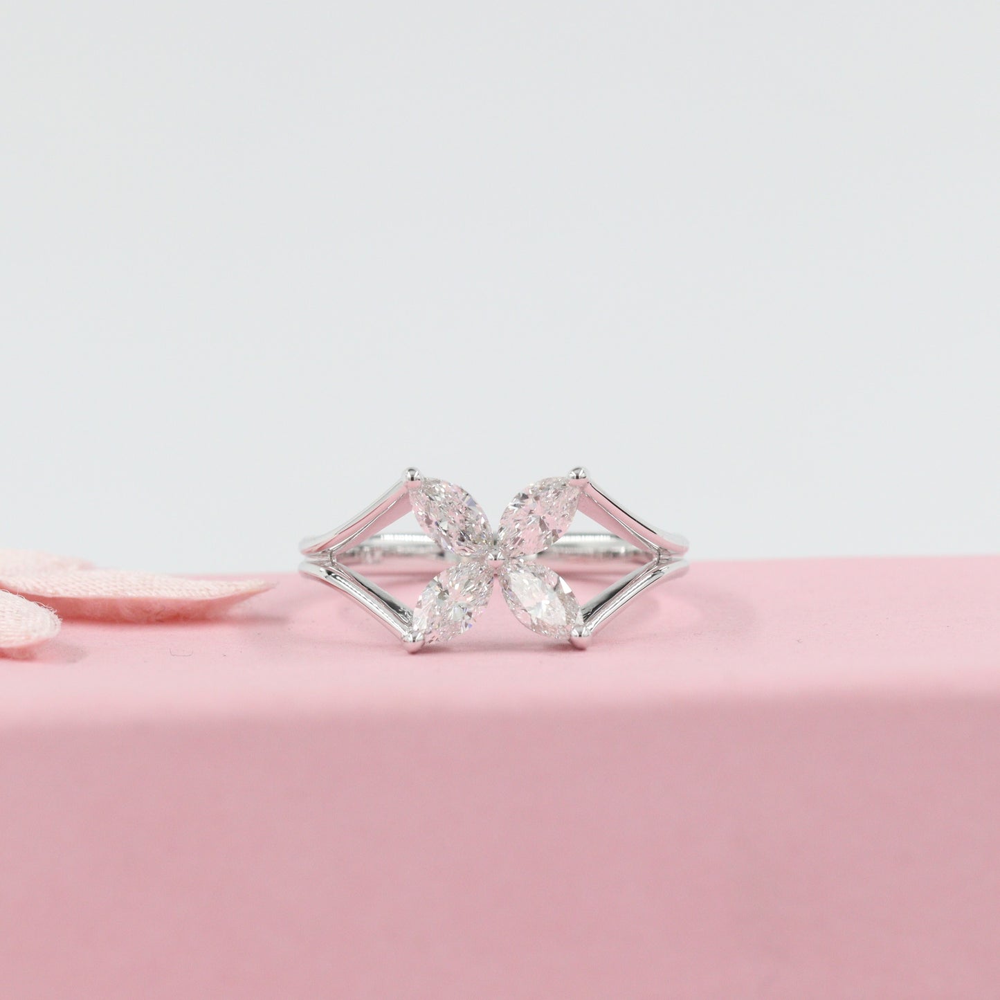 Four Marquise Diamonds Ring/ Diamond Flower Ring/ Marquise Diamond Cluster Ring/Diamond Total 0.8ct Ring/ Gift for her