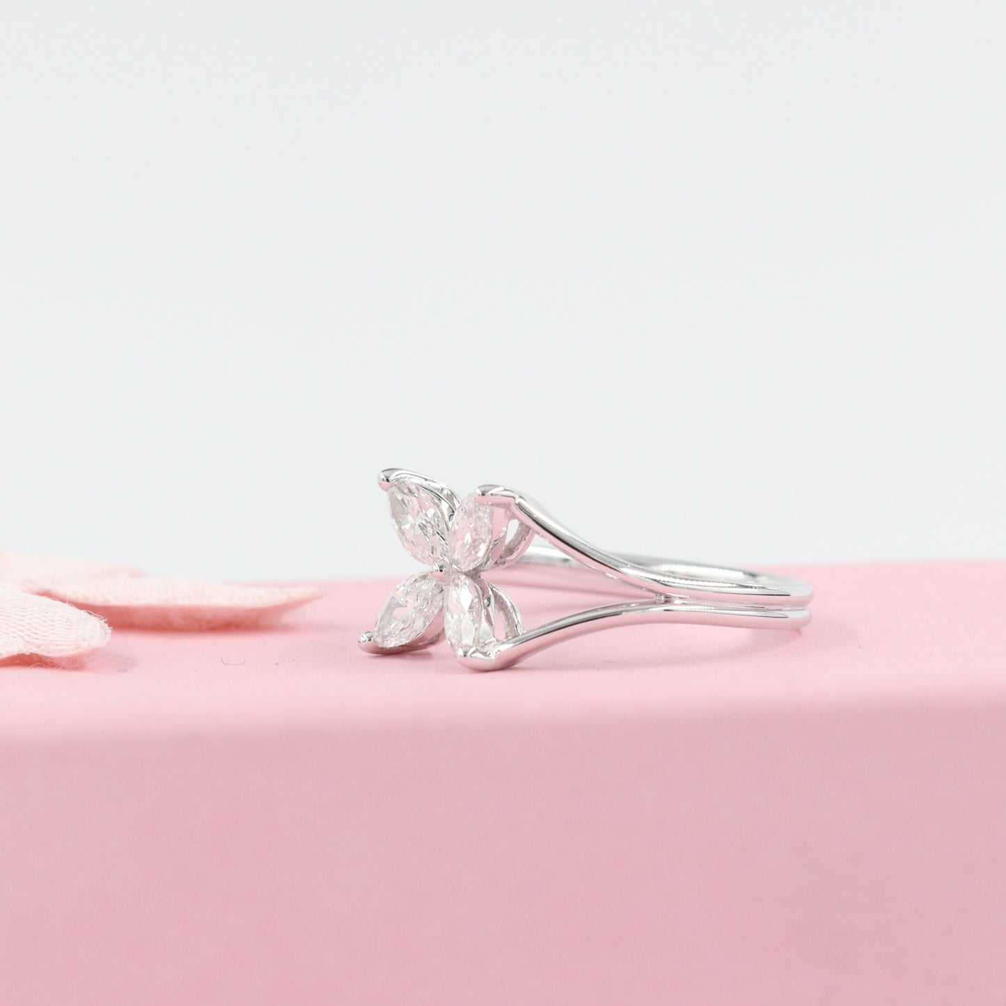 Four Marquise Diamonds Ring/ Diamond Flower Ring/ Marquise Diamond Cluster Ring/Diamond Total 0.8ct Ring/ Gift for her