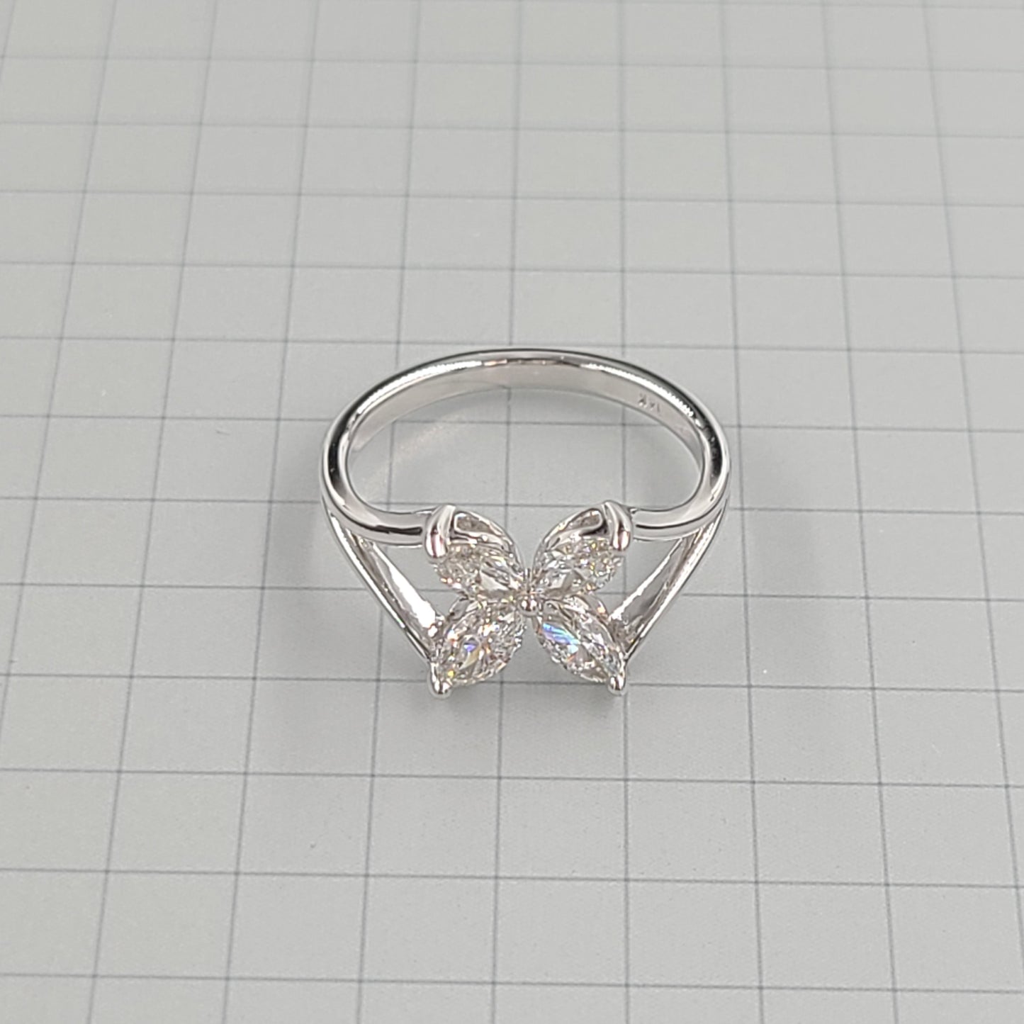 Four Marquise Diamonds Ring/ Diamond Flower Ring/ Marquise Diamond Cluster Ring/Diamond Total 0.8ct Ring/ Gift for her