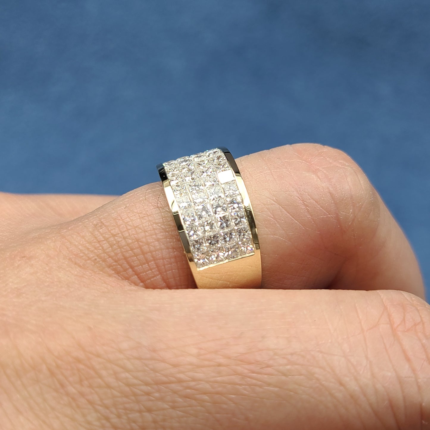 4 Row Invisible Set Half Natural Diamond Ring/ Half Diamond Anniversary Ring/ 14K,18K gold Princess Cut Diamond Ring/Anniversary Ring