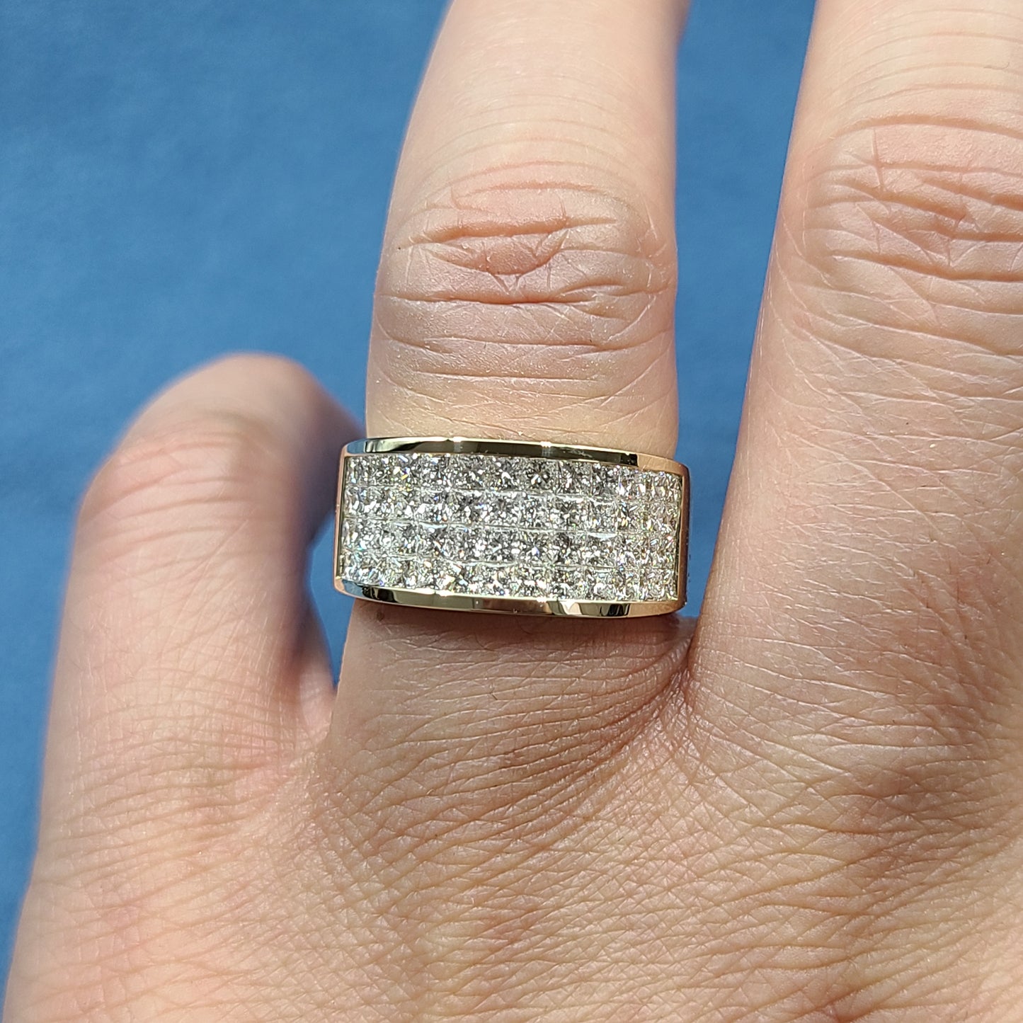 4 Row Invisible Set Half Natural Diamond Ring/ Half Diamond Anniversary Ring/ 14K,18K gold Princess Cut Diamond Ring/Anniversary Ring
