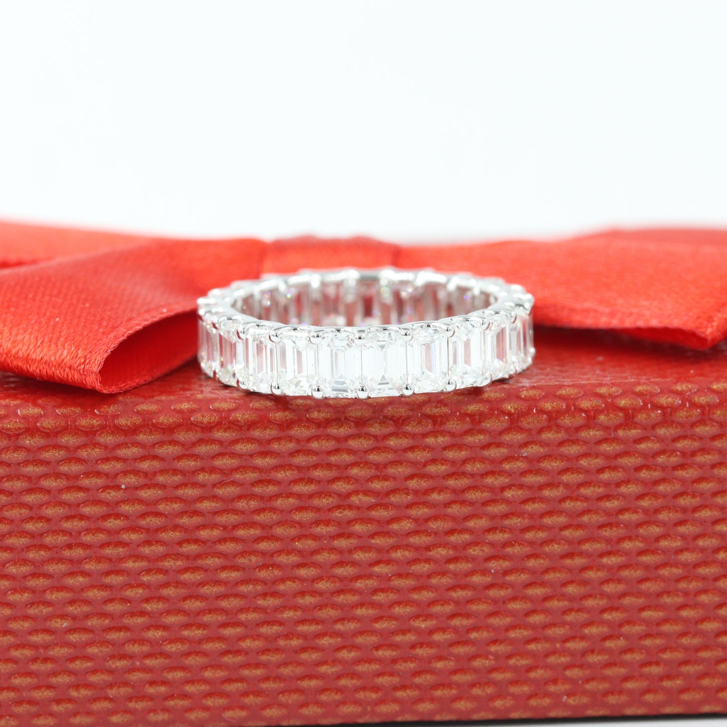 4.4ct Emerald Cut Diamond Full Eternity Wedding Ring/Emerald Cut Diamond Full Eternity Band/Stackable Diamond Band/U shape Prong