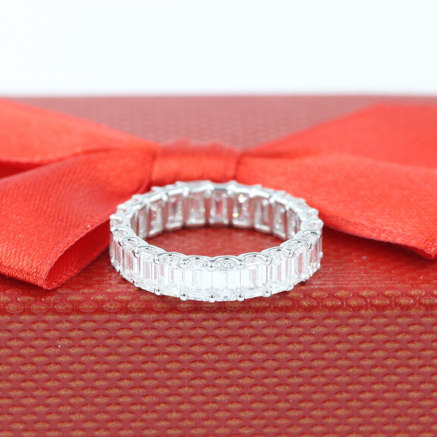 4.4ct Emerald Cut Diamond Full Eternity Wedding Ring/Emerald Cut Diamond Full Eternity Band/Stackable Diamond Band/U shape Prong