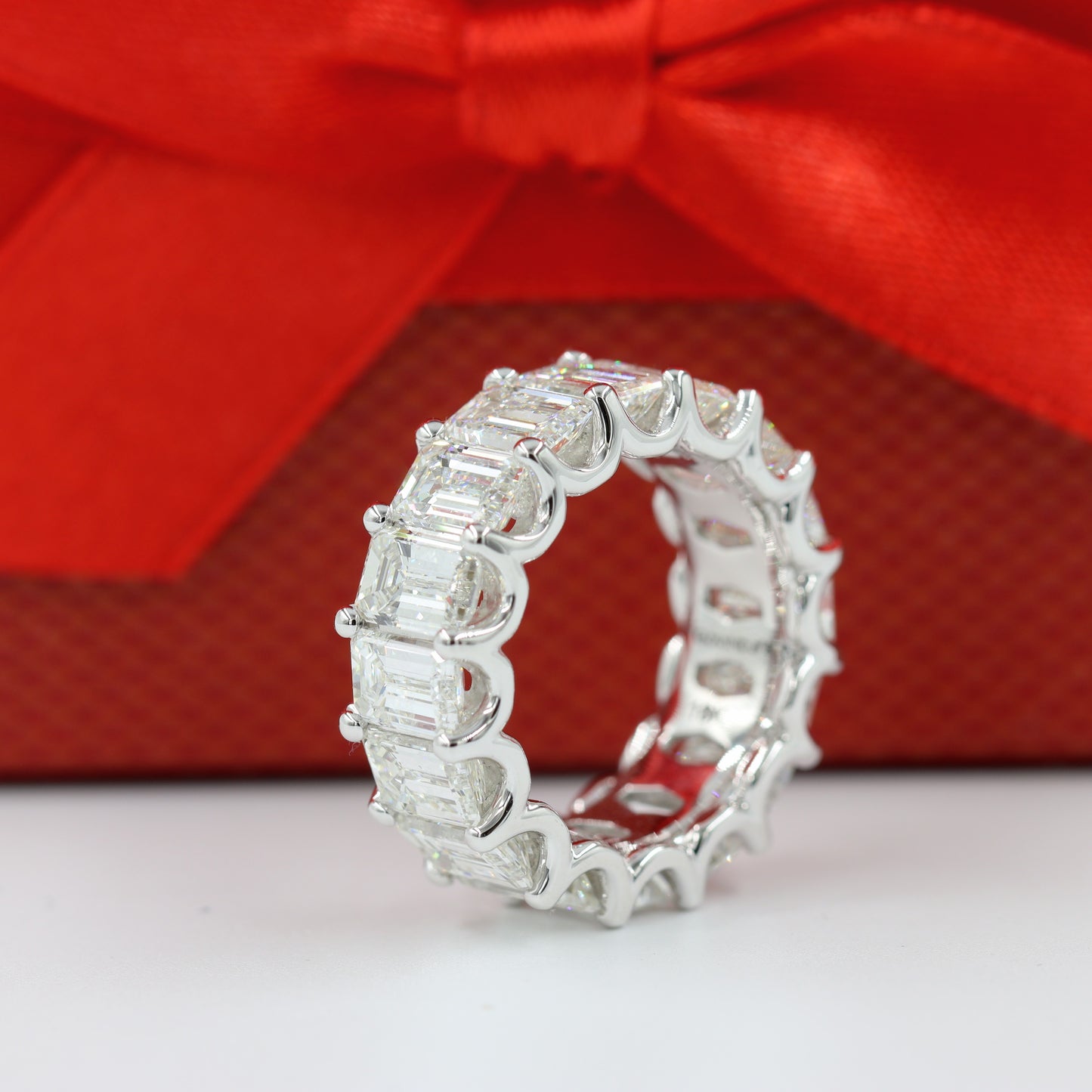 11.8ct Emerald Cut Diamond Wedding Ring / 18K gold Emerald Cut Natural Diamond Full Eternity Width 9mm Ring / Anniversary gift