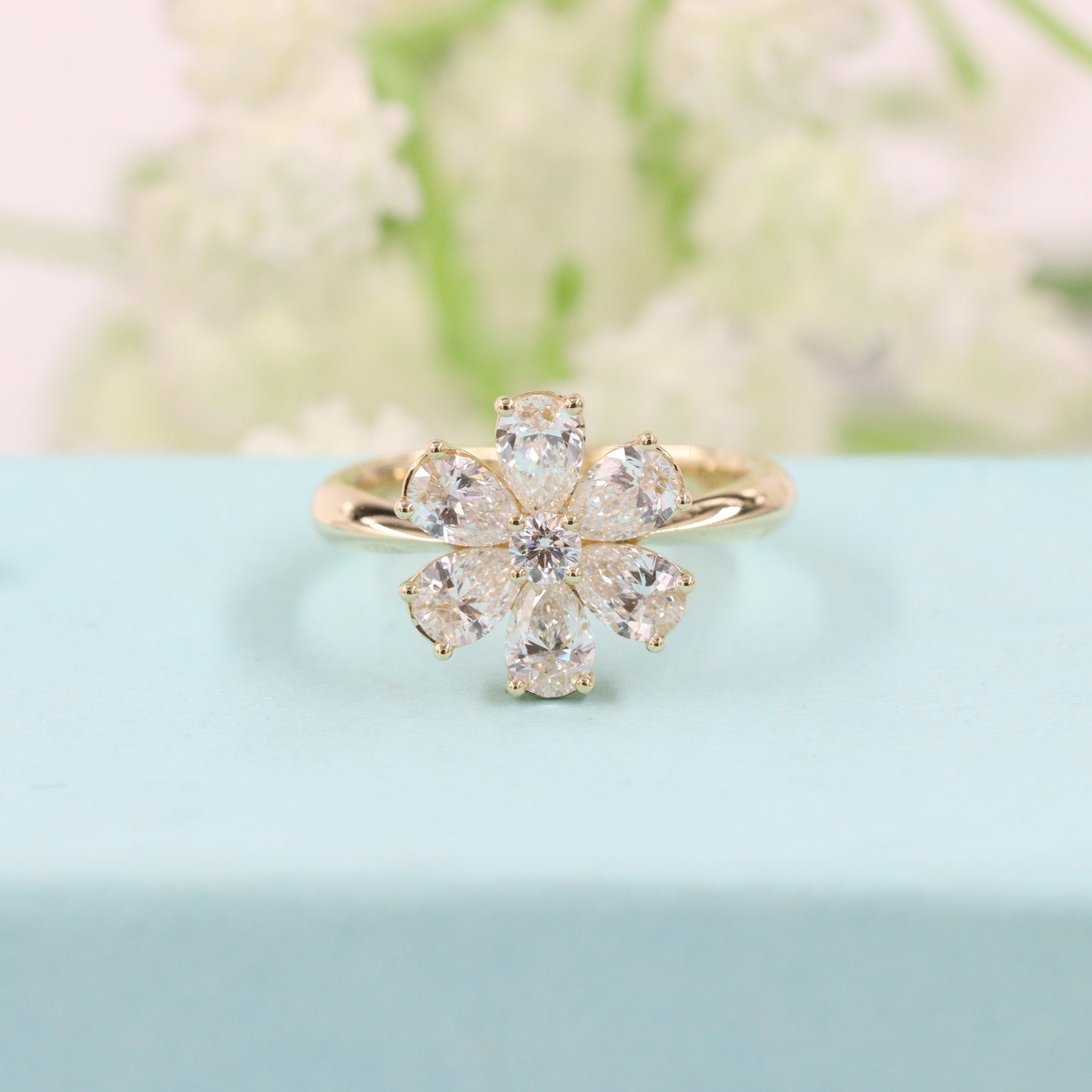 Flower 1.6ct Diamond Anniversary Ring/Pear Shape Diamond flower Ring/ Diamond flower Ring/Unique Engagement Ring/Anniversary Ring