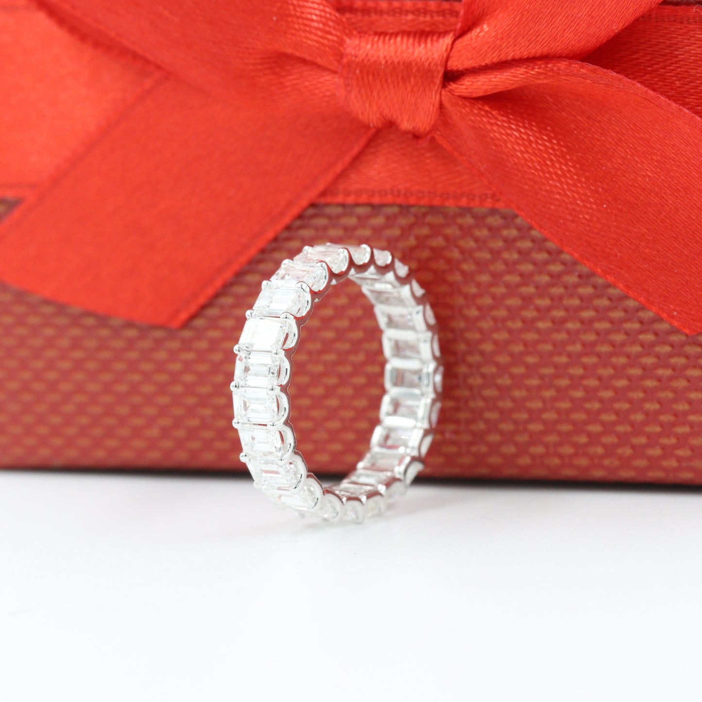 4.4ct Emerald Cut Diamond Full Eternity Wedding Ring/Emerald Cut Diamond Full Eternity Band/Stackable Diamond Band/U shape Prong