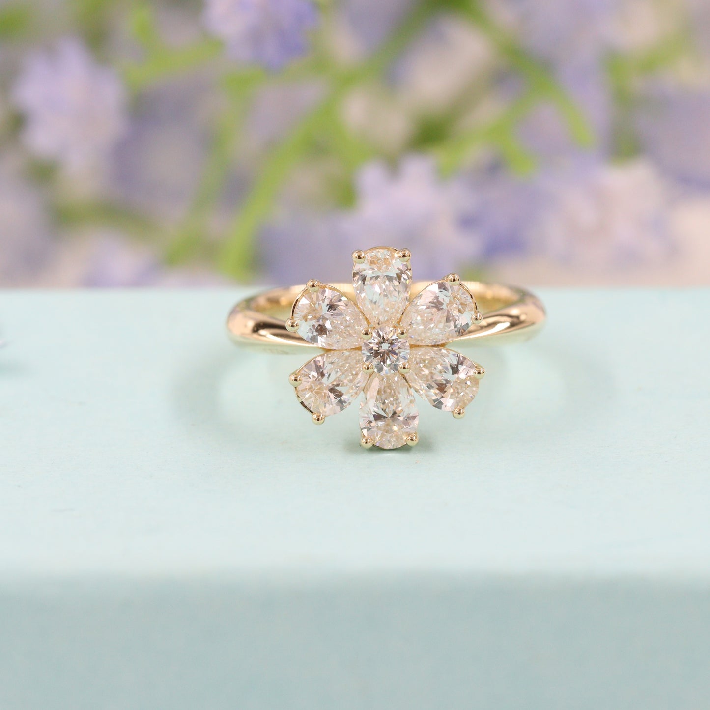 Flower 1.6ct Diamond Anniversary Ring/Pear Shape Diamond flower Ring/ Diamond flower Ring/Unique Engagement Ring/Anniversary Ring