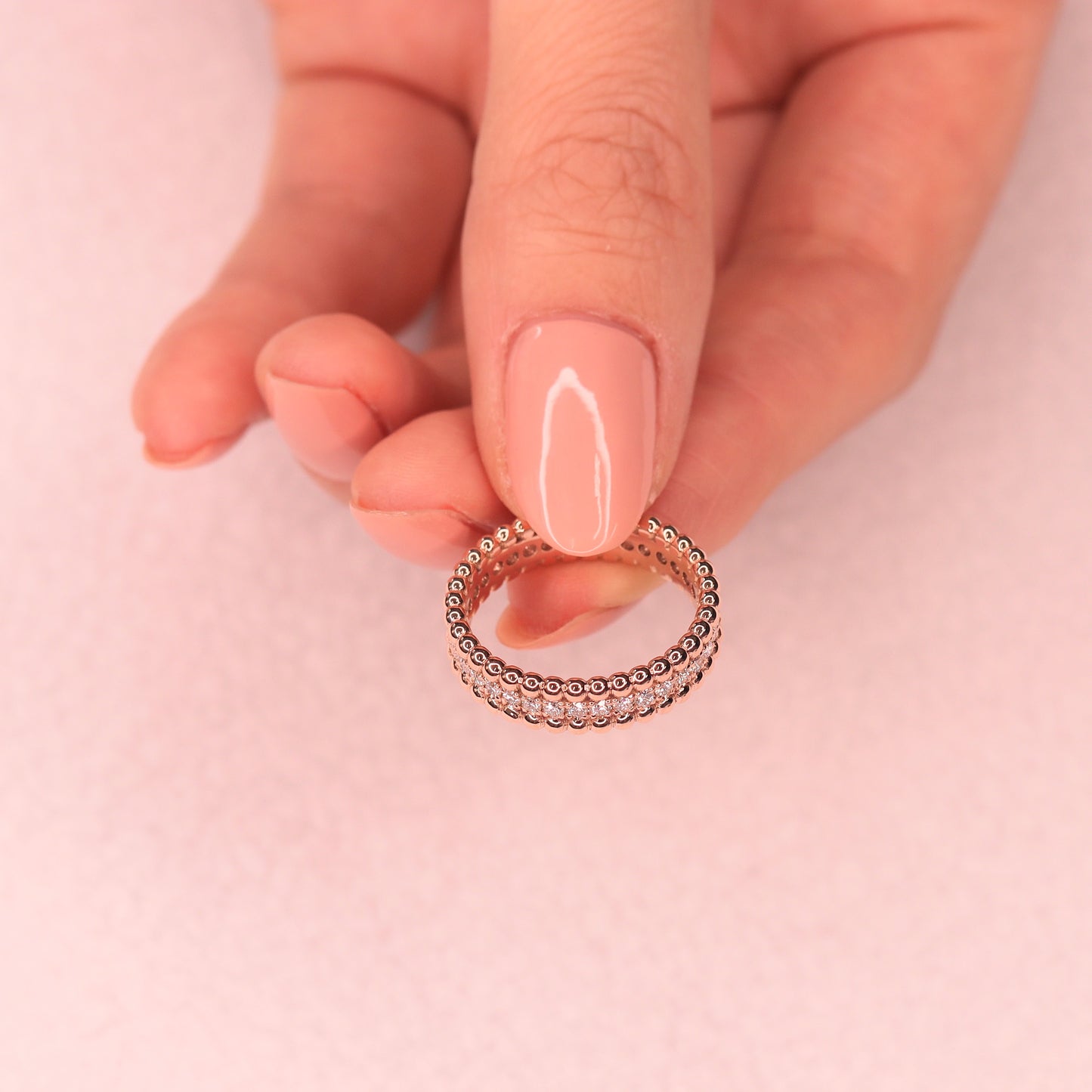 Stackable Double Bead Natural Diamond Ring/14K gold Diamond Eternity Ring/Delicate Full Diamond Bead Wedding Band/Anniversary gift